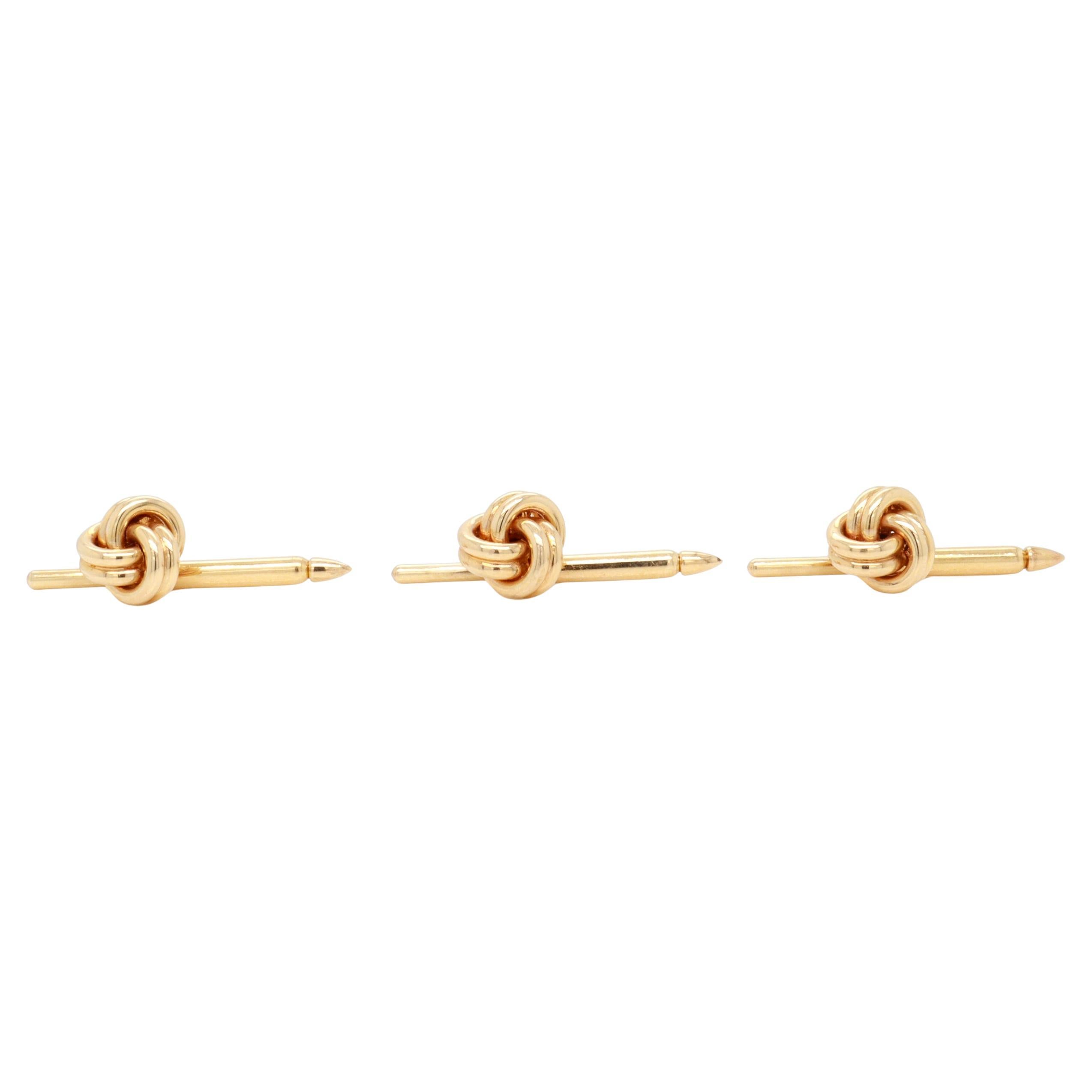 Set di 3 borchie o bottoni per camicia con doppio nodo di Tiffany & Co. in oro 14k in vendita