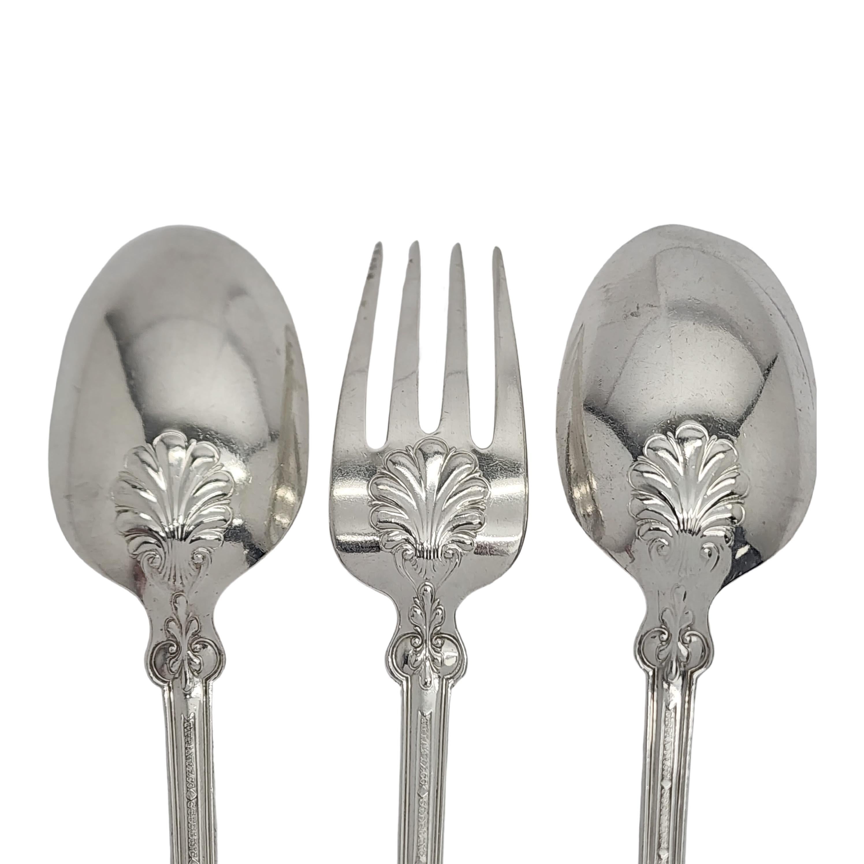 Set of 3 Tiffany & Co Shell & Thread Sterling Serving Spoons & Fork mono #15284 For Sale 1