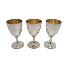 Set of 3 Tiffany & Co Sterling and Gold Wash Goblets Robert Salmon Reproduction