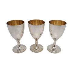 Antique Set of 3 Tiffany & Co Sterling and Gold Wash Goblets Robert Salmon Reproduction