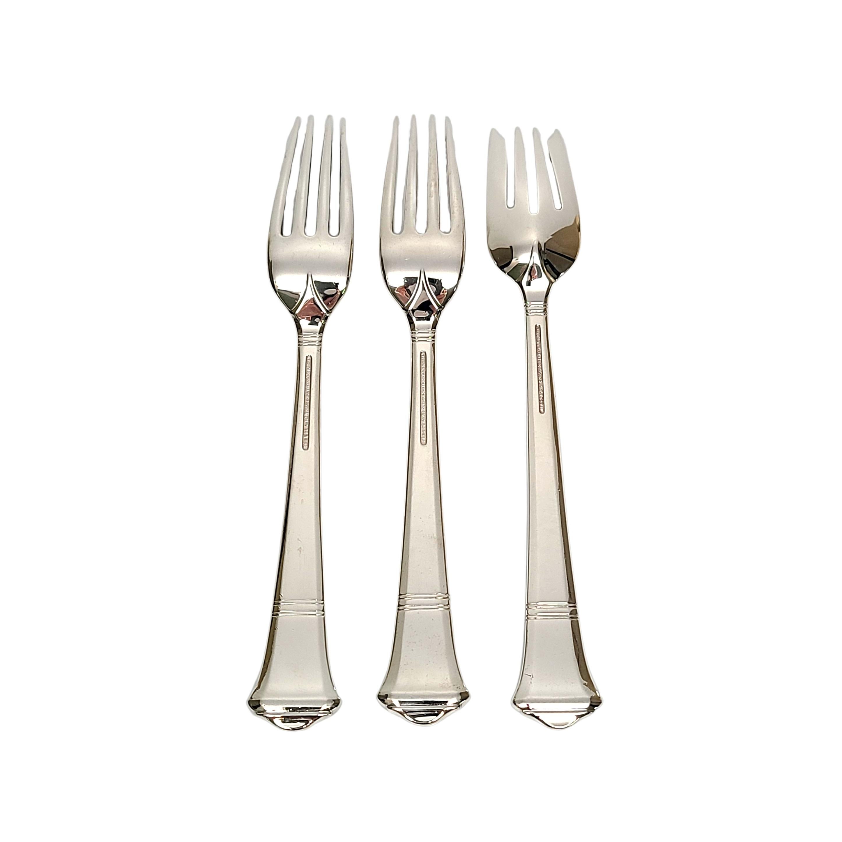 Set of 3 sterling silver forks, by Tiffany & Co in the Windham pattern. 

No monogram

Set of 3 forks include 2 dinner forks and 1 salad fork. Designed by Arthur LeRoy Barney in 1923, the Windham pattern was named for a county in Eastern Connecticut