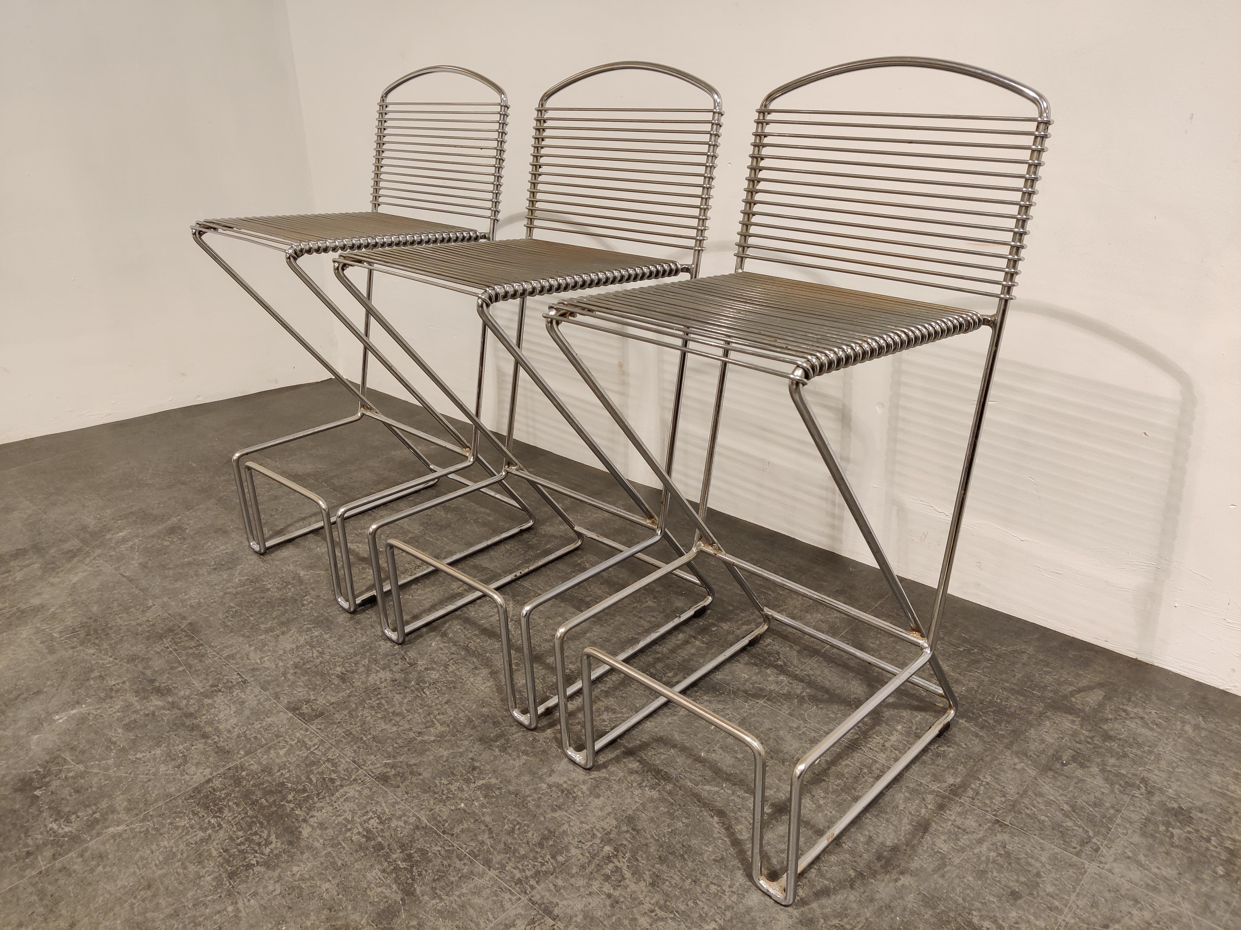 Set of 3 Till Behrens 'Kreuzschwinger' Stools by Schlubach, 1980s In Good Condition In HEVERLEE, BE