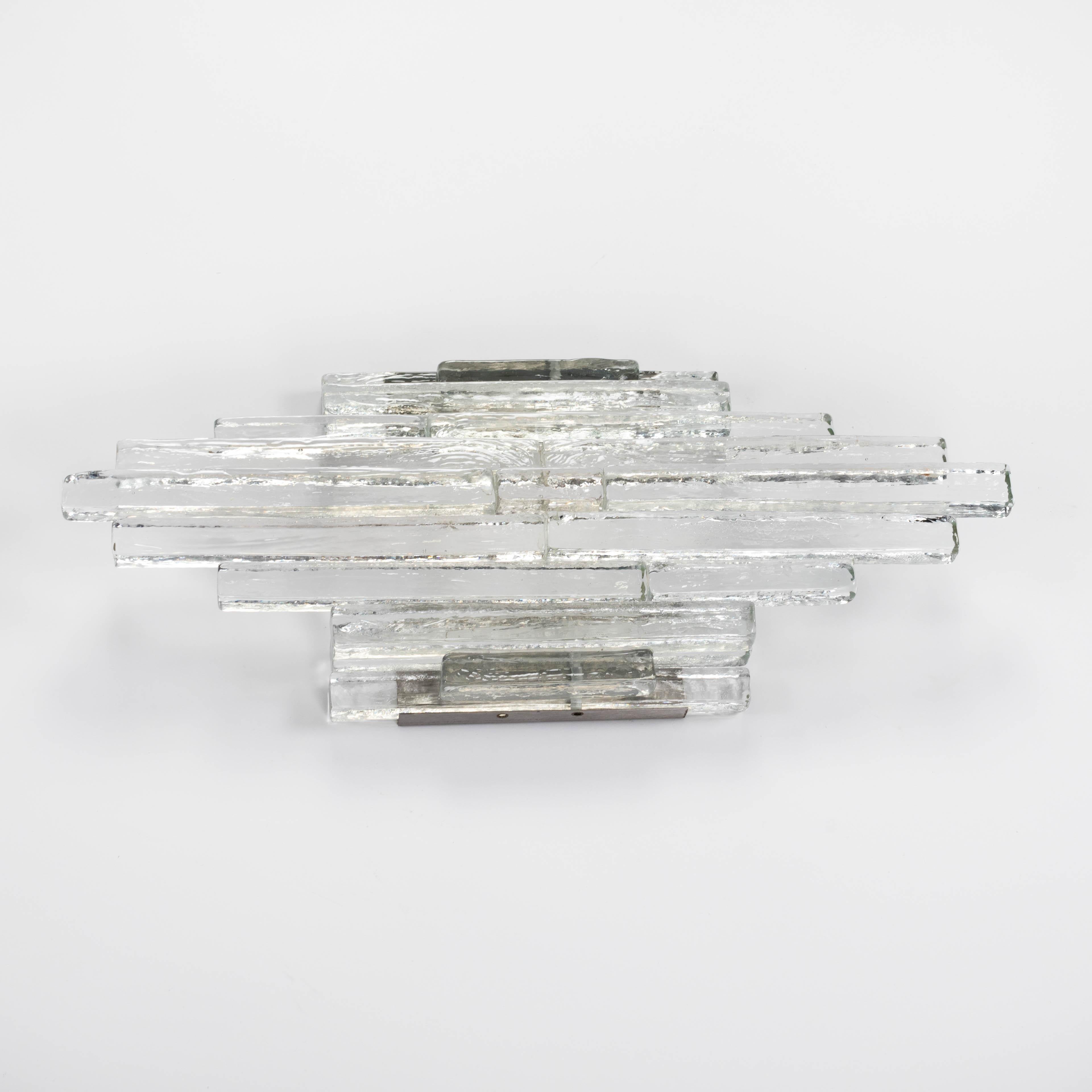 Mid-Century Modern Set of 3 Tired Clear Murano Glass Wall Sconces by Albano Poli Italy 1960s For Sale