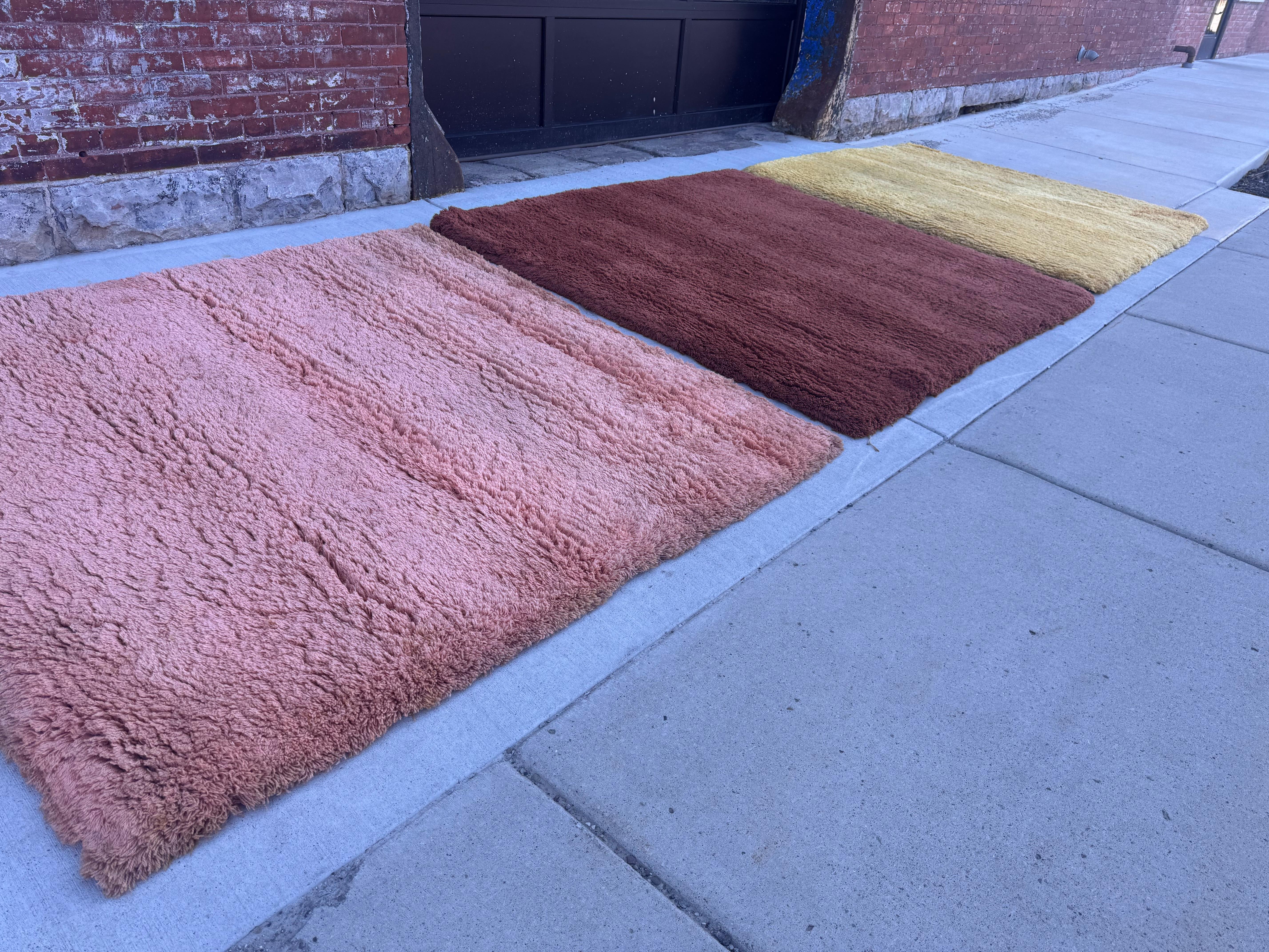 Set of 3 TISCA,  Vintage Pure Wool Rugs, circa 1970s , made in France For Sale 8