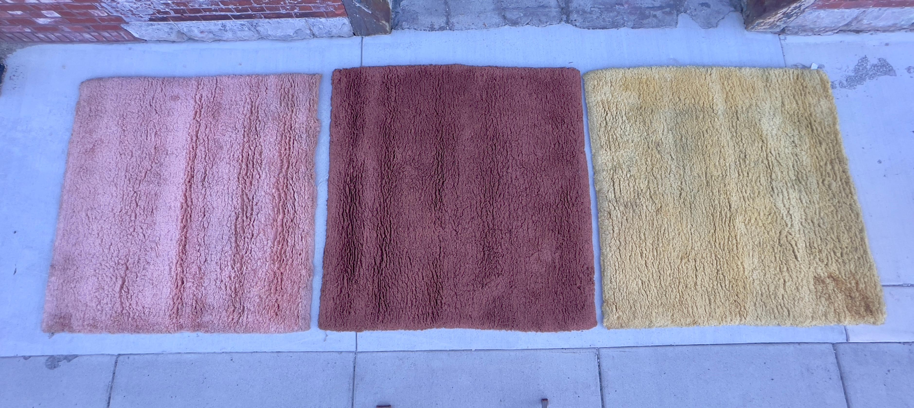 Mid-Century Modern Set of 3 TISCA,  Vintage Pure Wool Rugs, circa 1970s , made in France For Sale