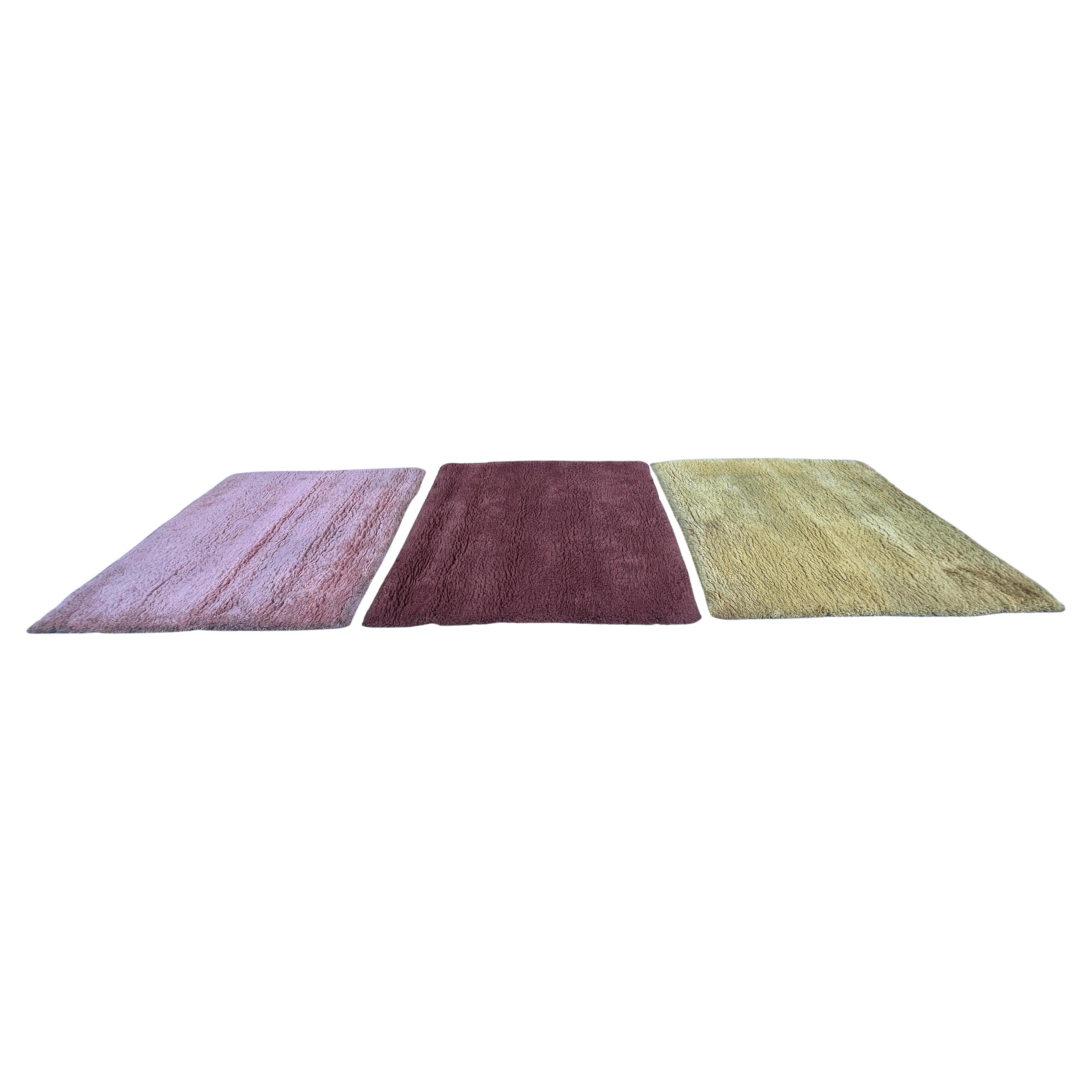 Set of 3 TISCA,  Vintage Pure Wool Rugs, circa 1970s , made in France