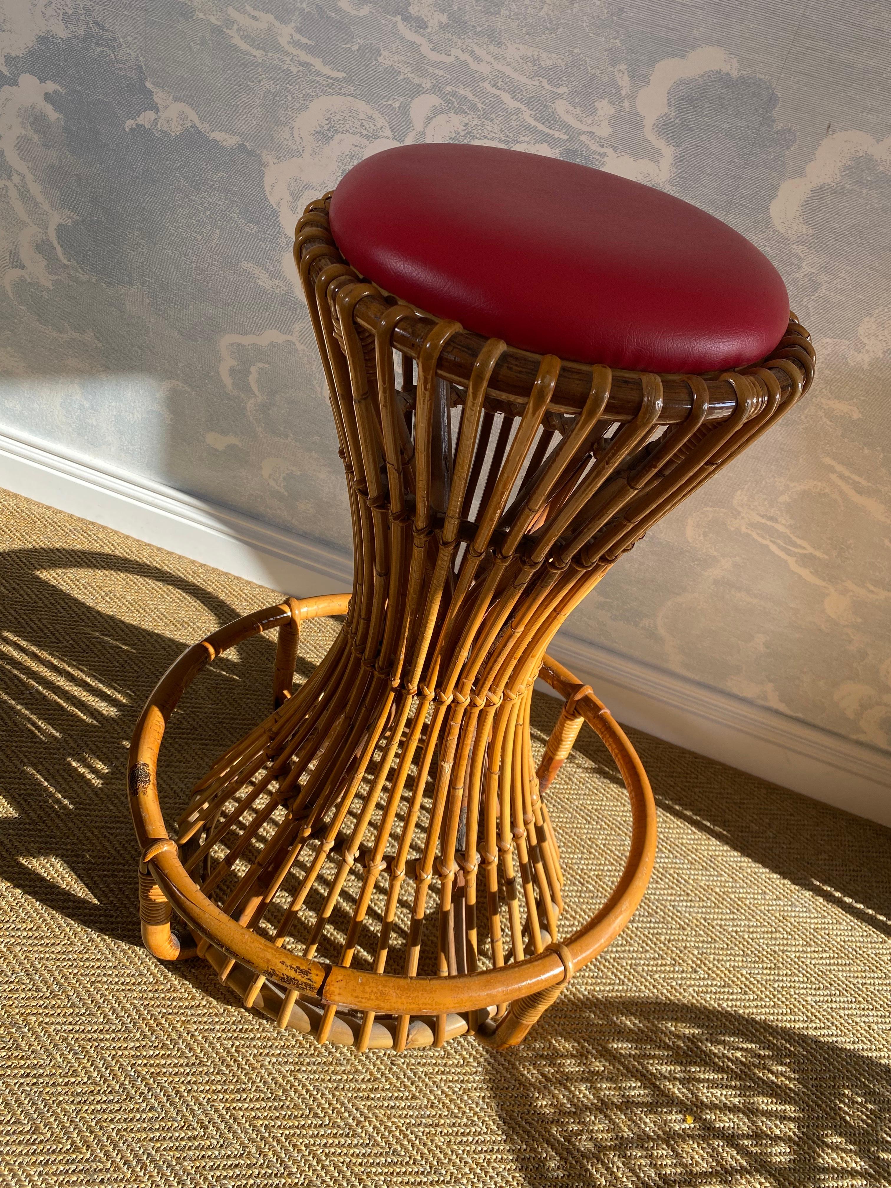 Set of 3 Tito Agnoli for Bonacina Bar Stools Bamboo & Rattan, Italy 1950s 5