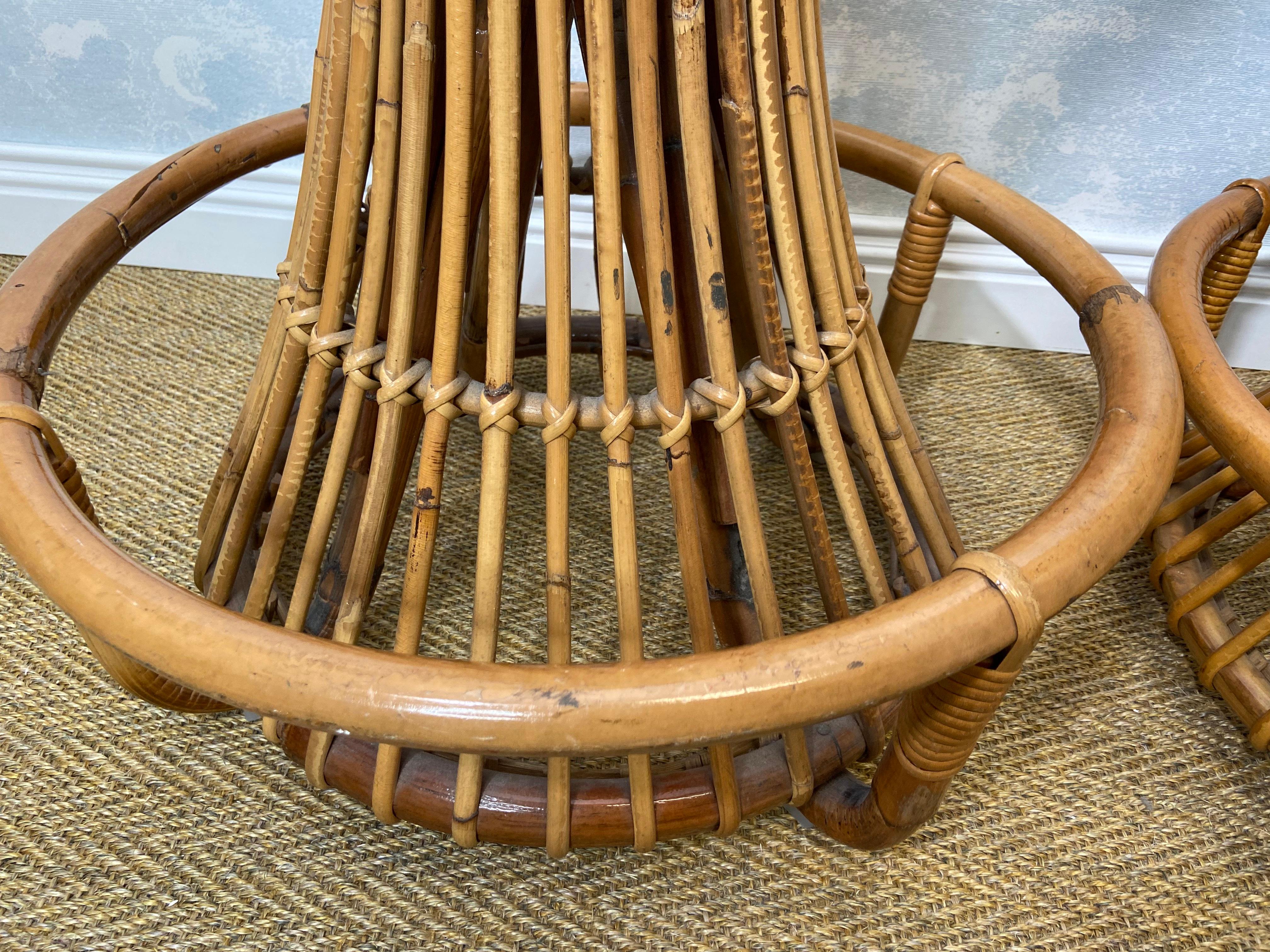 Set of 3 Tito Agnoli for Bonacina Bar Stools Bamboo & Rattan, Italy 1950s 6