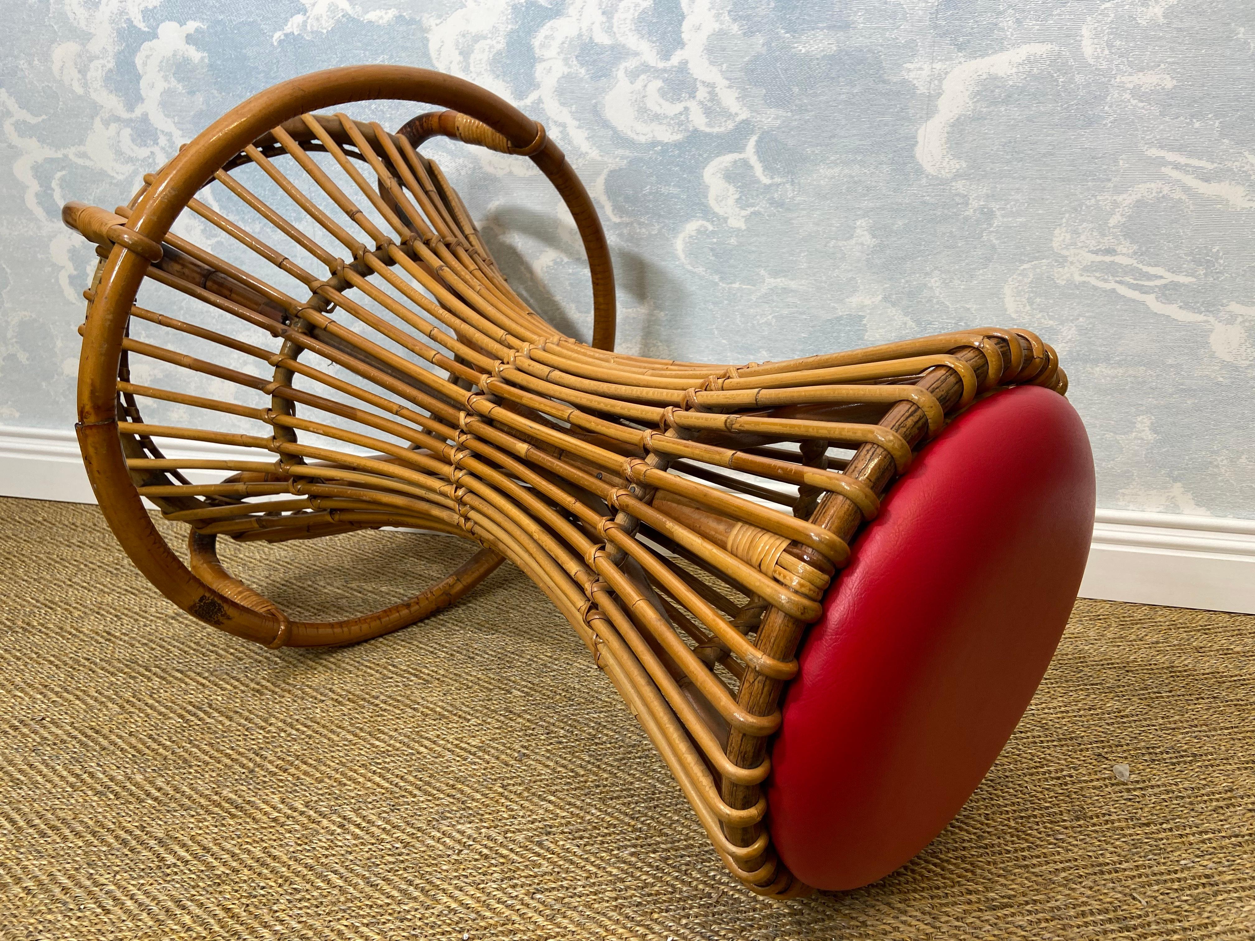 Set of 3 Tito Agnoli for Bonacina Bar Stools Bamboo & Rattan, Italy 1950s 1