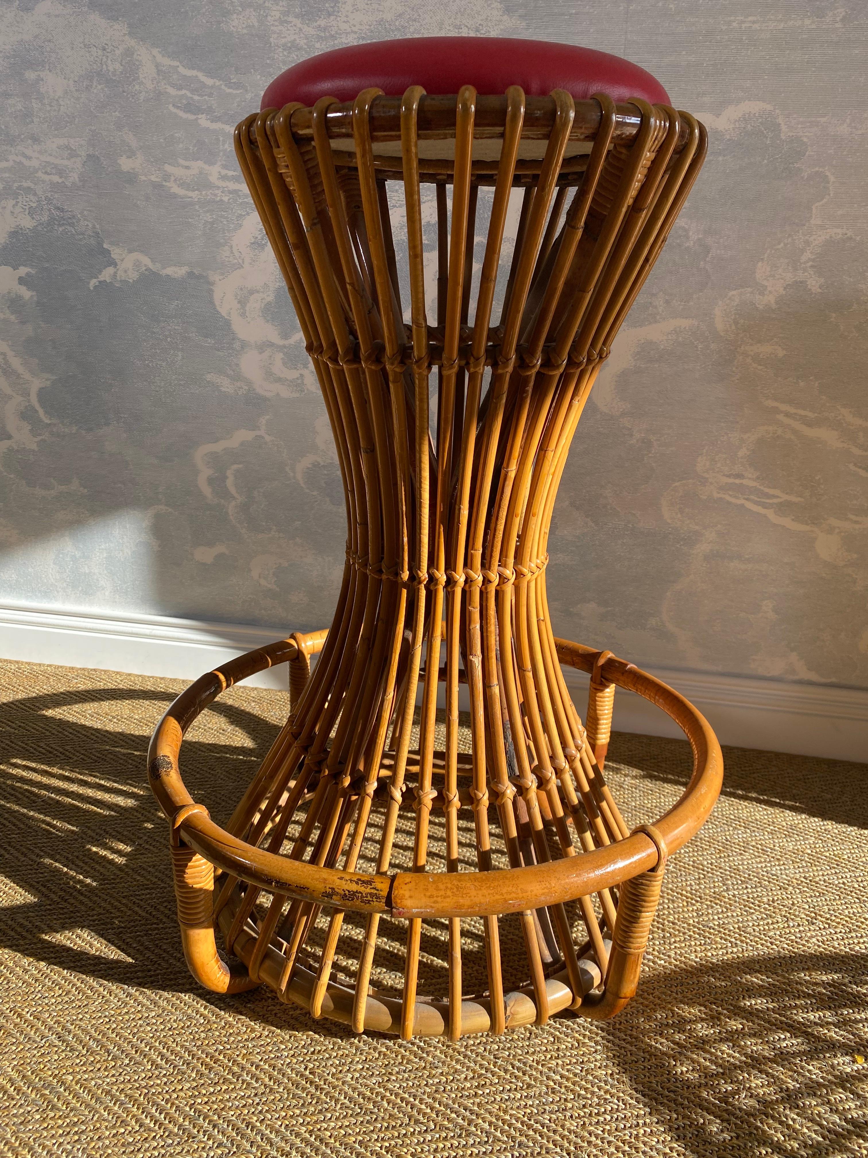 Set of 3 Tito Agnoli for Bonacina Bar Stools Bamboo & Rattan, Italy 1950s 4