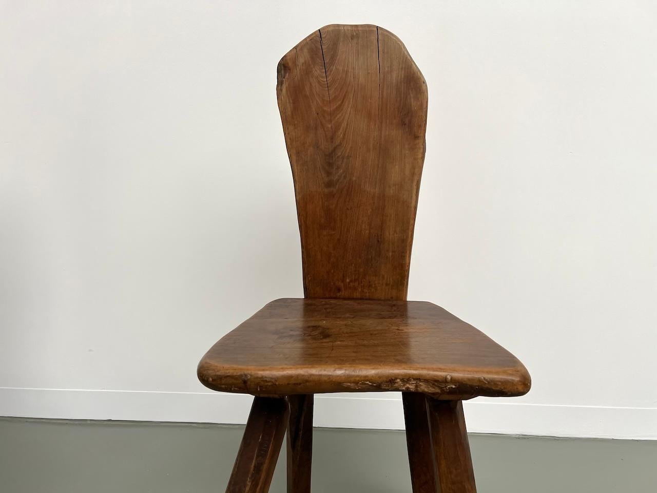 Set of 3 Tony Bain olive wood chairs, France 1960 4