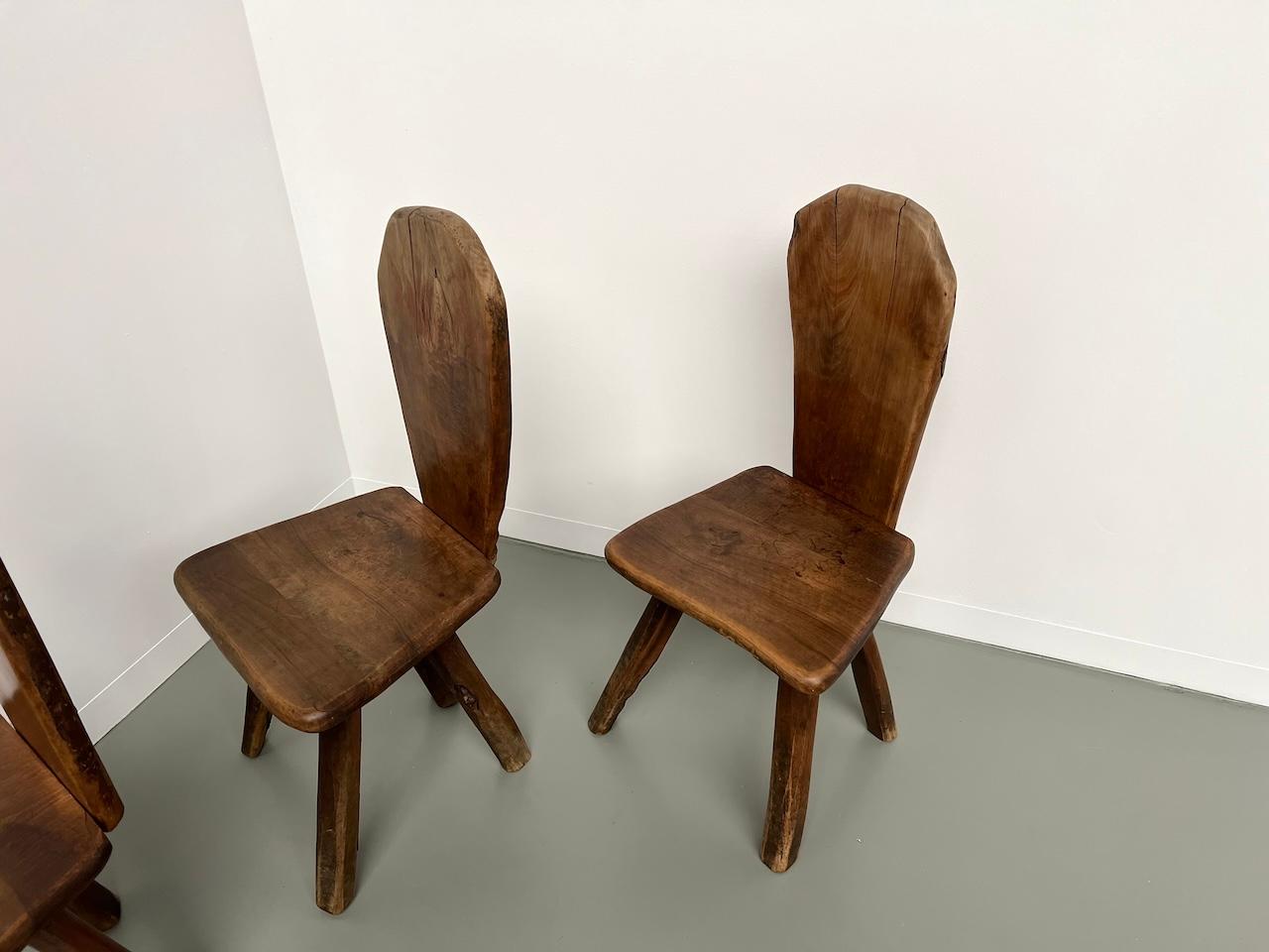 Set of 3 Tony Bain olive wood chairs, France 1960 8