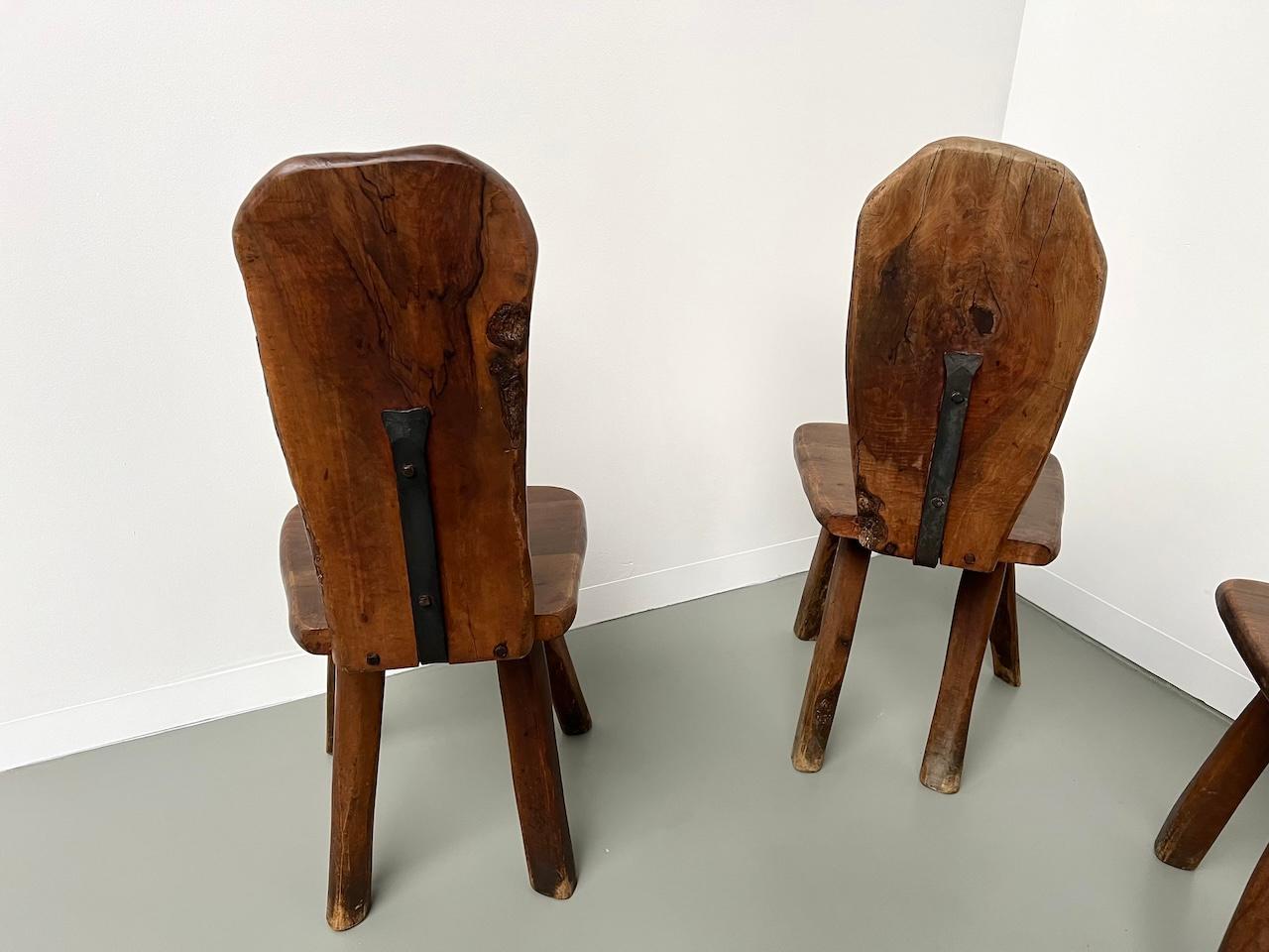 Set of 3 Tony Bain olive wood chairs, France 1960 12