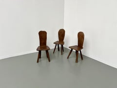 Set of 3 Tony Bain olive wood chairs, France 1960