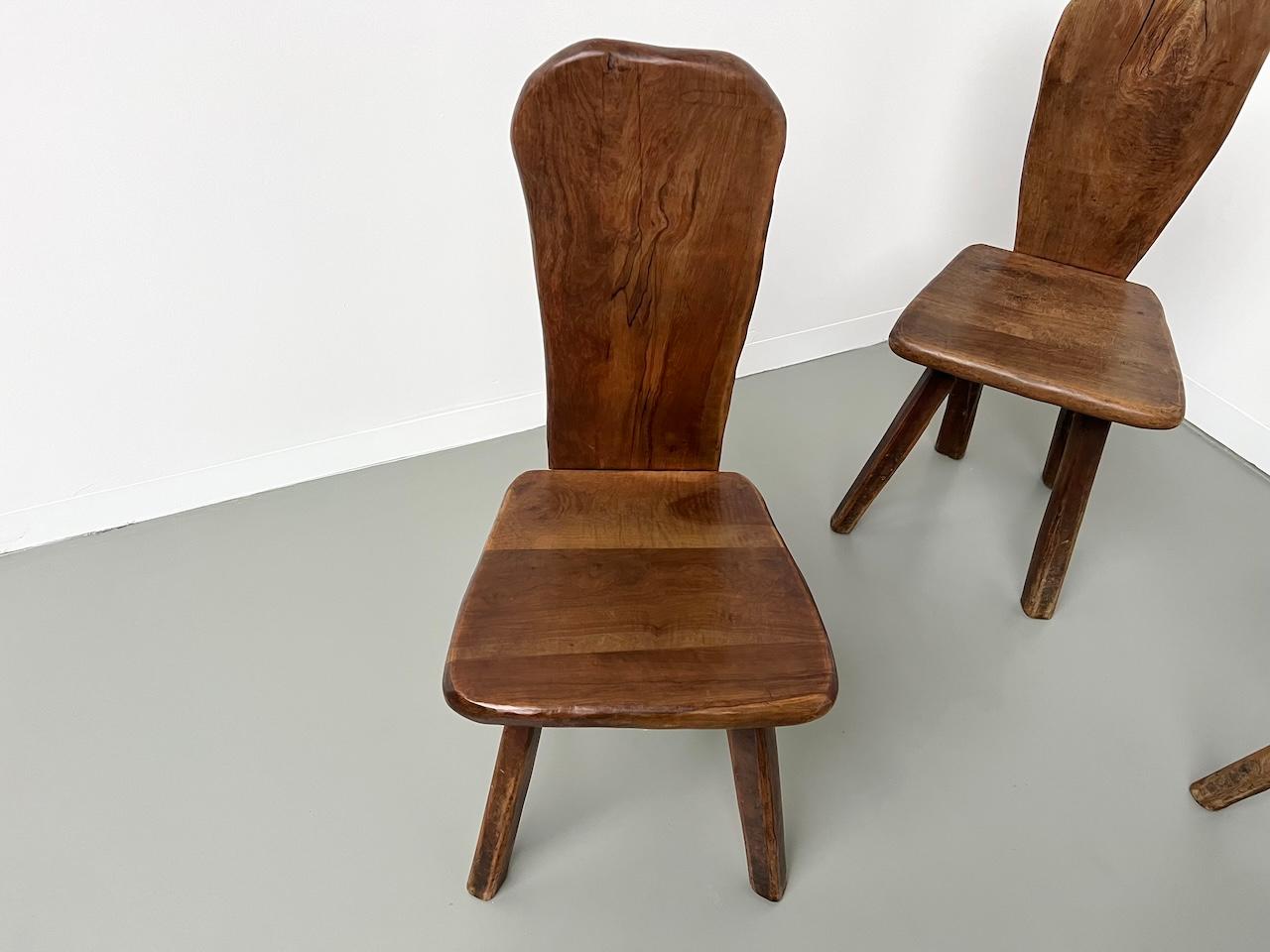 Set of 3 Tony Bain olive wood chairs, France 1960 In Good Condition In LYON, FR