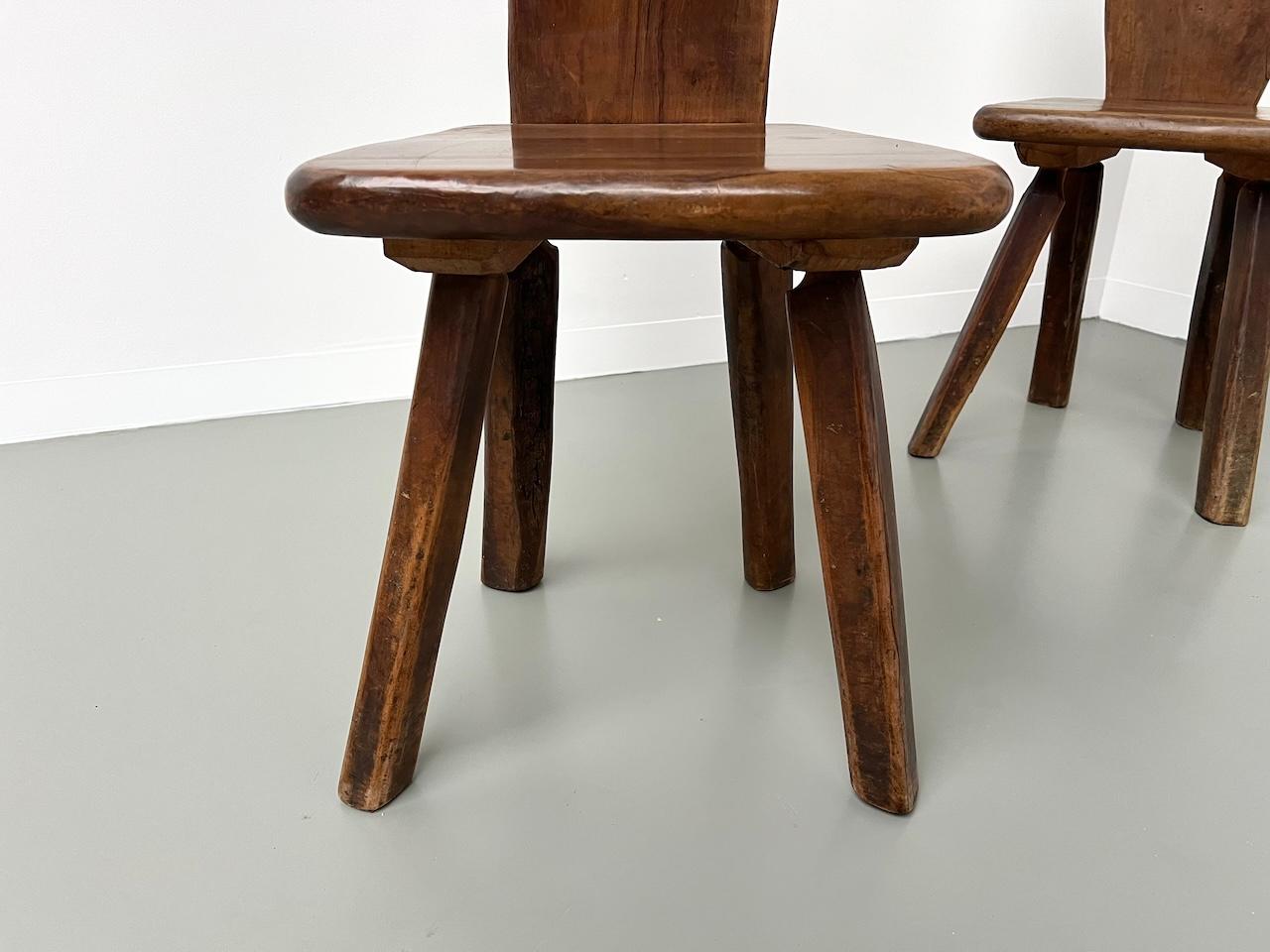 Mid-20th Century Set of 3 Tony Bain olive wood chairs, France 1960