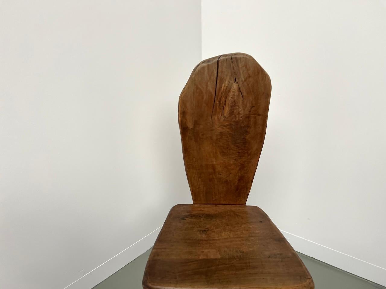 Olive Set of 3 Tony Bain olive wood chairs, France 1960