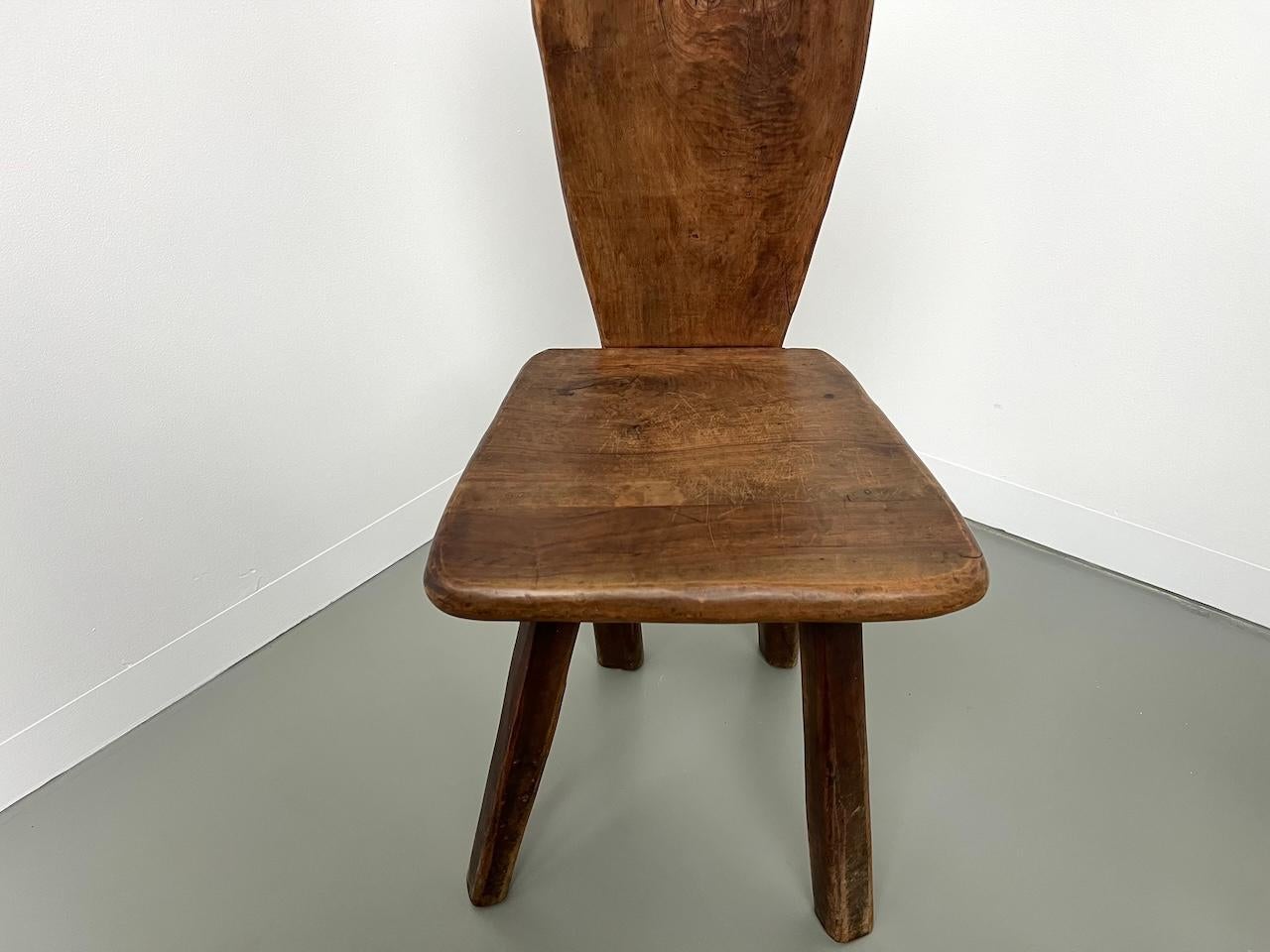 Set of 3 Tony Bain olive wood chairs, France 1960 1