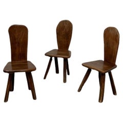 Set of 3 Tony Bain olive wood chairs, France 1960