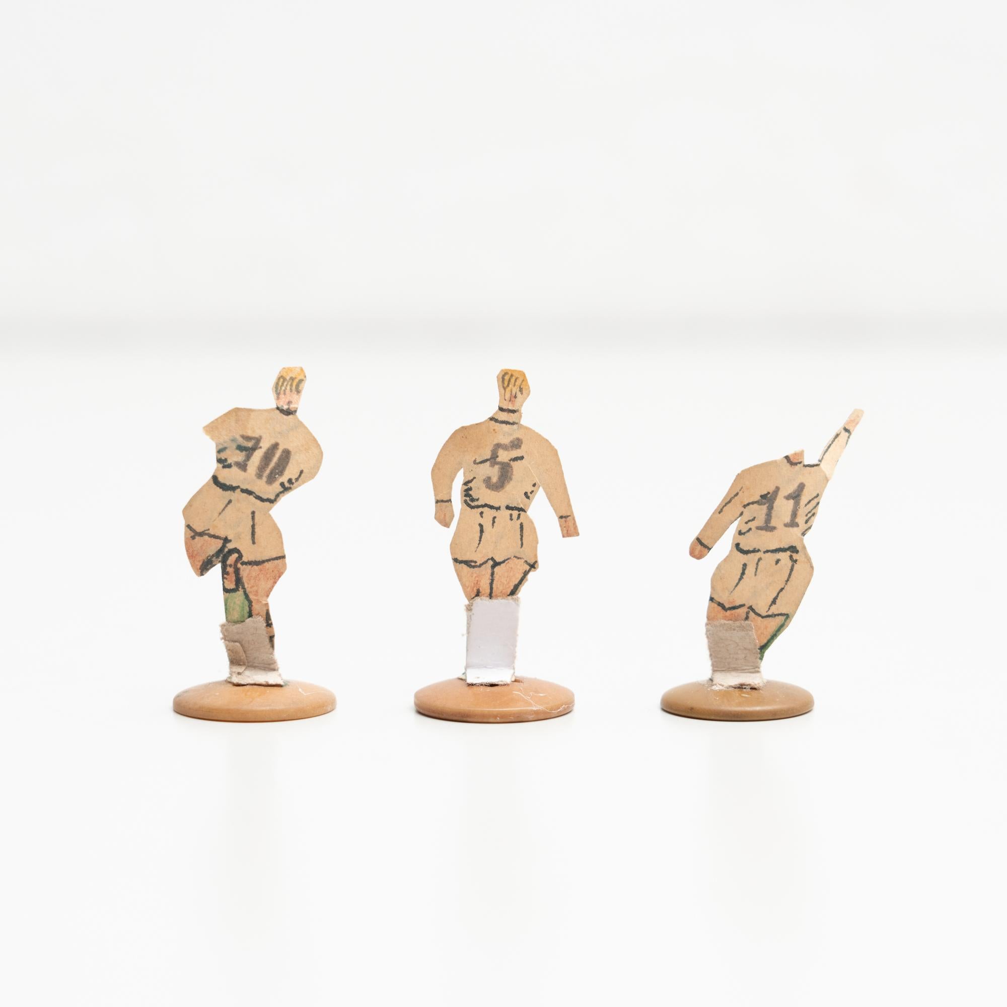 Mid-Century Modern Set of 3 Traditional Antique Button Soccer Game Figures, circa 1950 For Sale