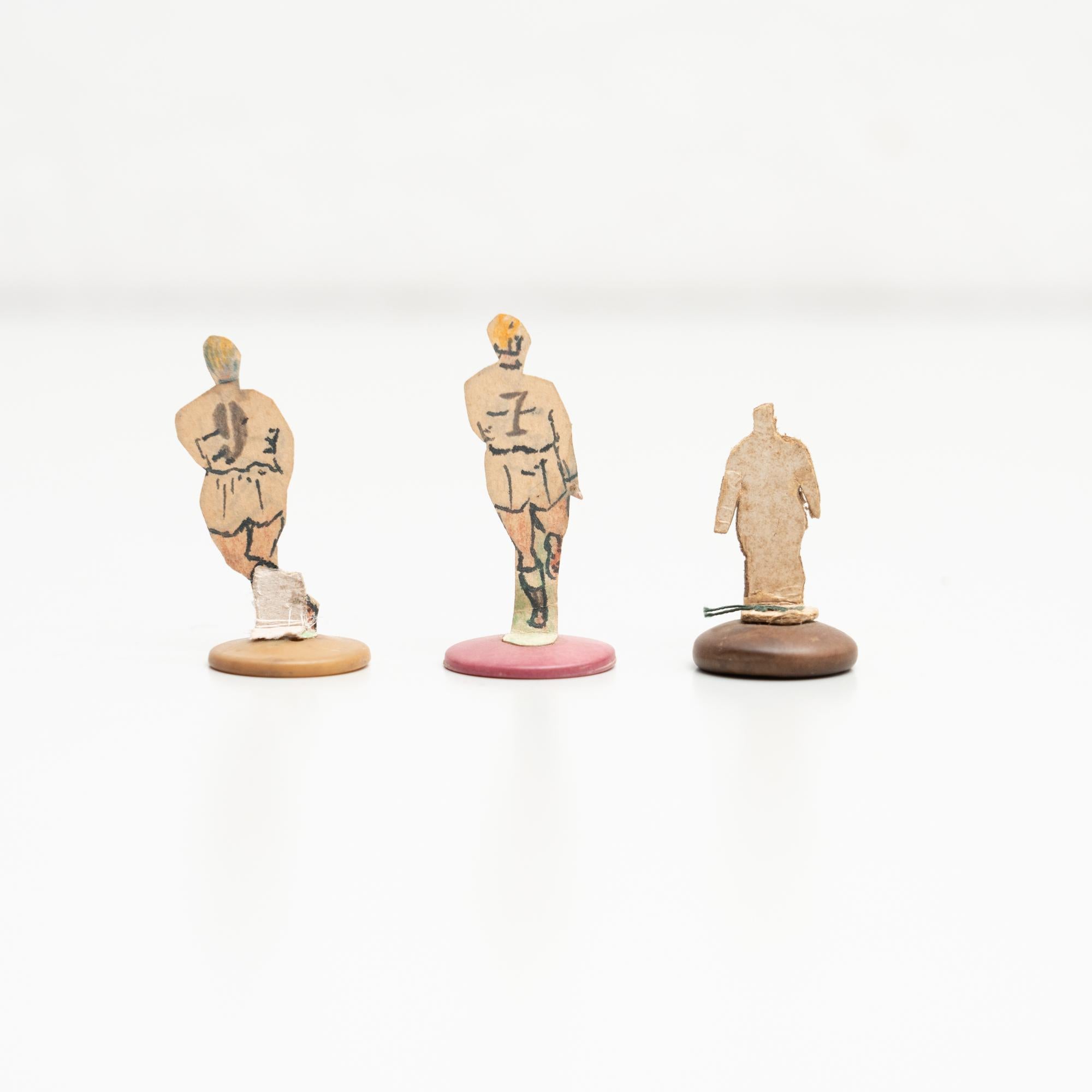 Mid-Century Modern Set of 3 Traditional Antique Button Soccer Game Figures, circa 1950 For Sale