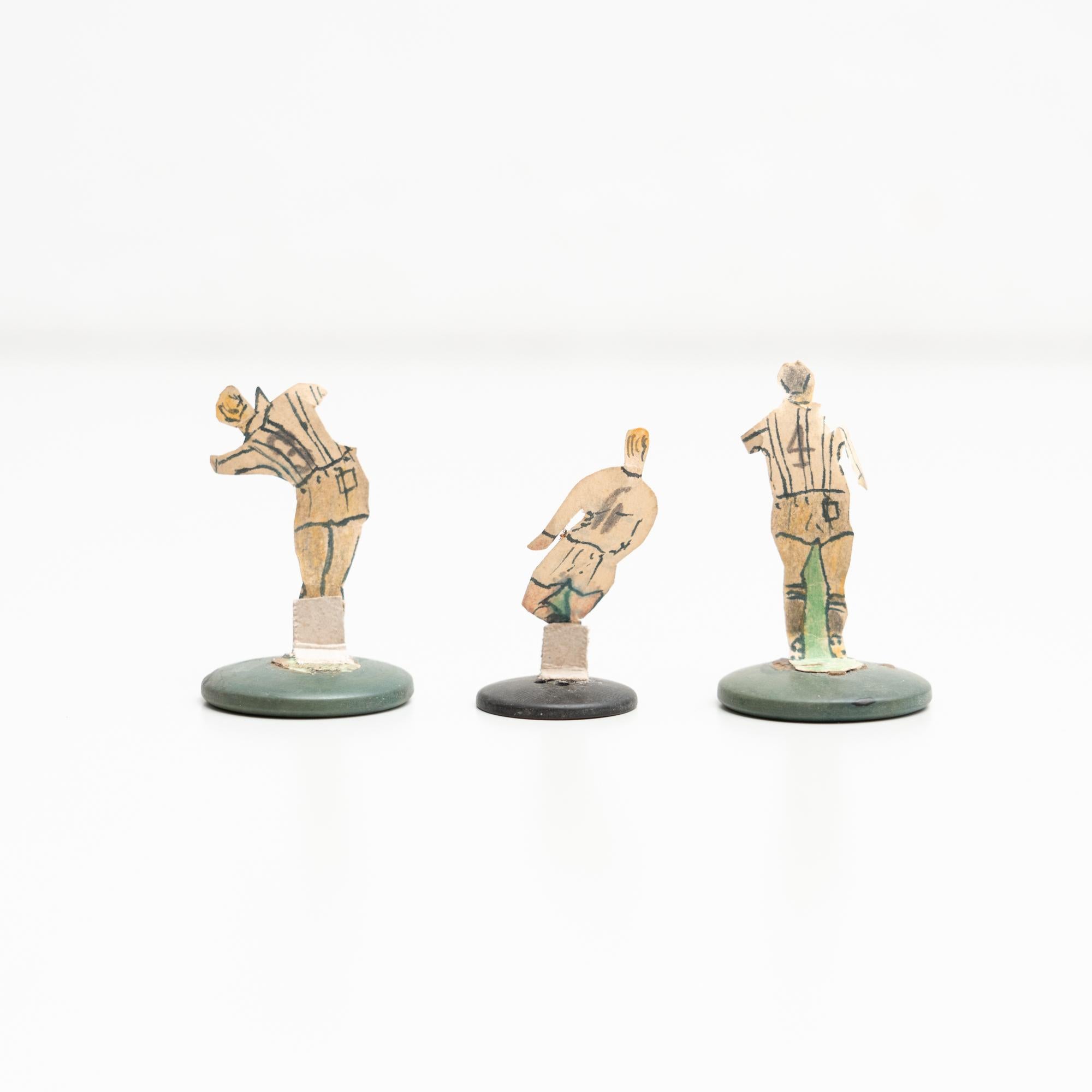 Mid-Century Modern Set of 3 Traditional Antique Button Soccer Game Figures, circa 1950 For Sale