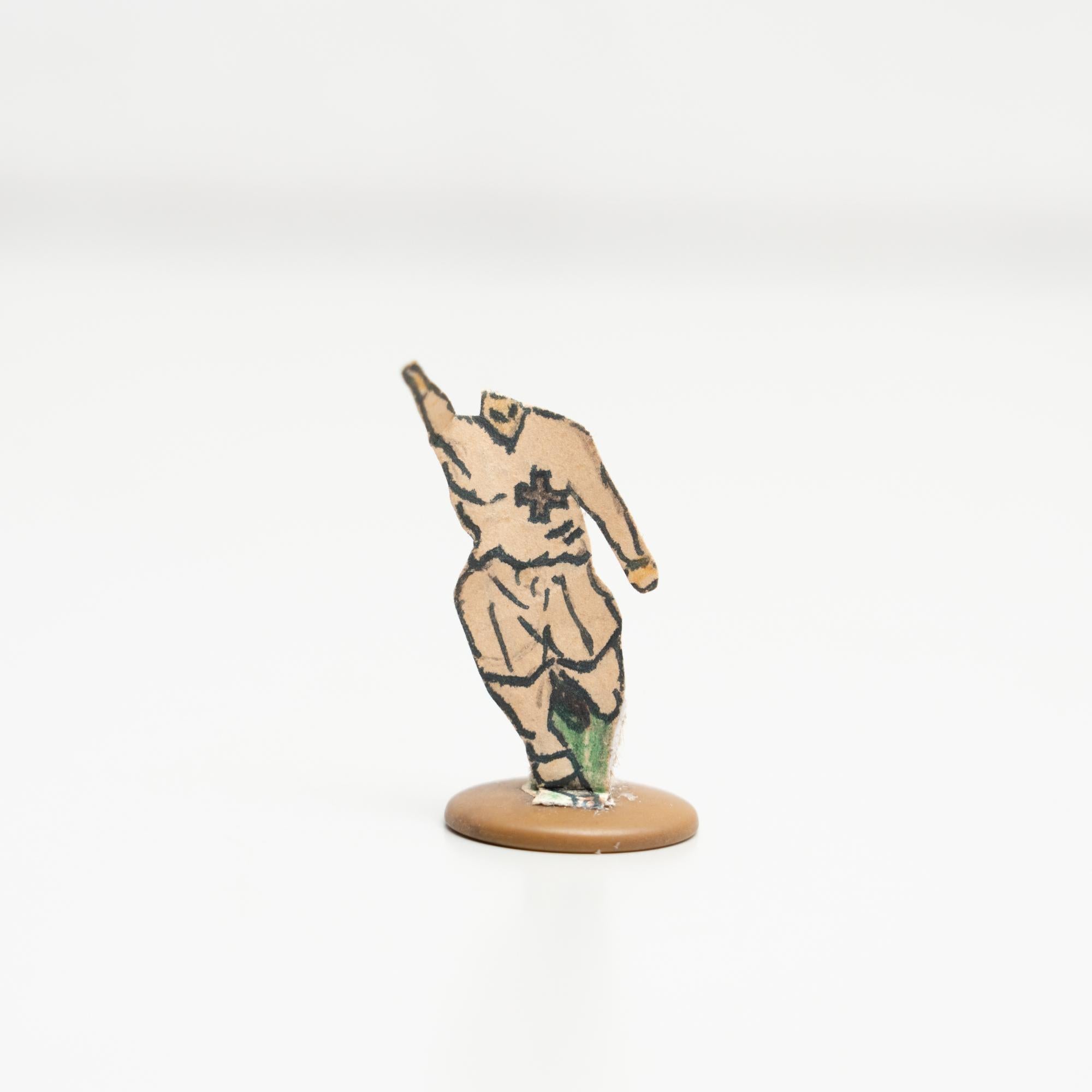 Paper Set of 3 Traditional Antique Button Soccer Game Figures, circa 1950 For Sale