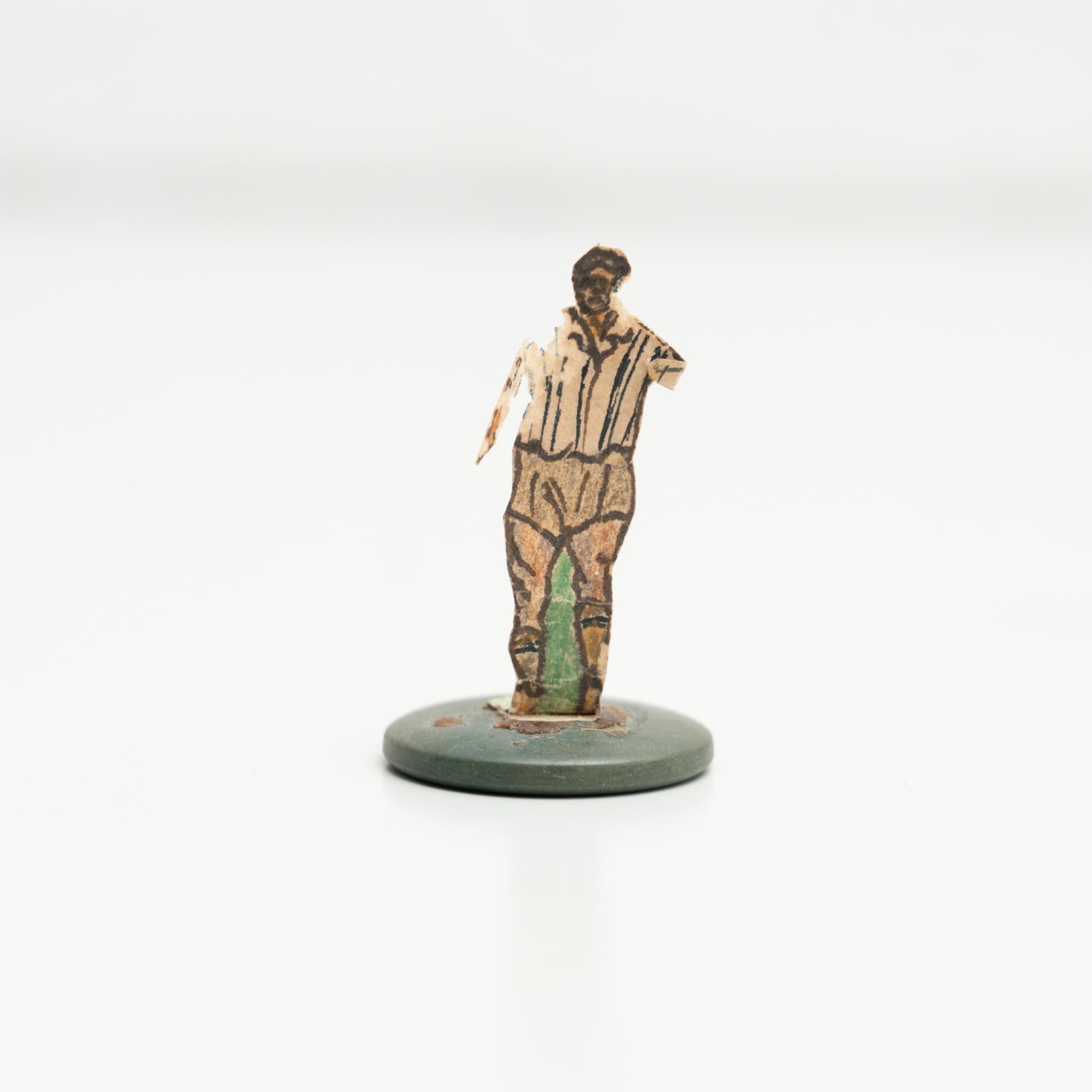 Paper Set of 3 Traditional Antique Button Soccer Game Figures, circa 1950 For Sale