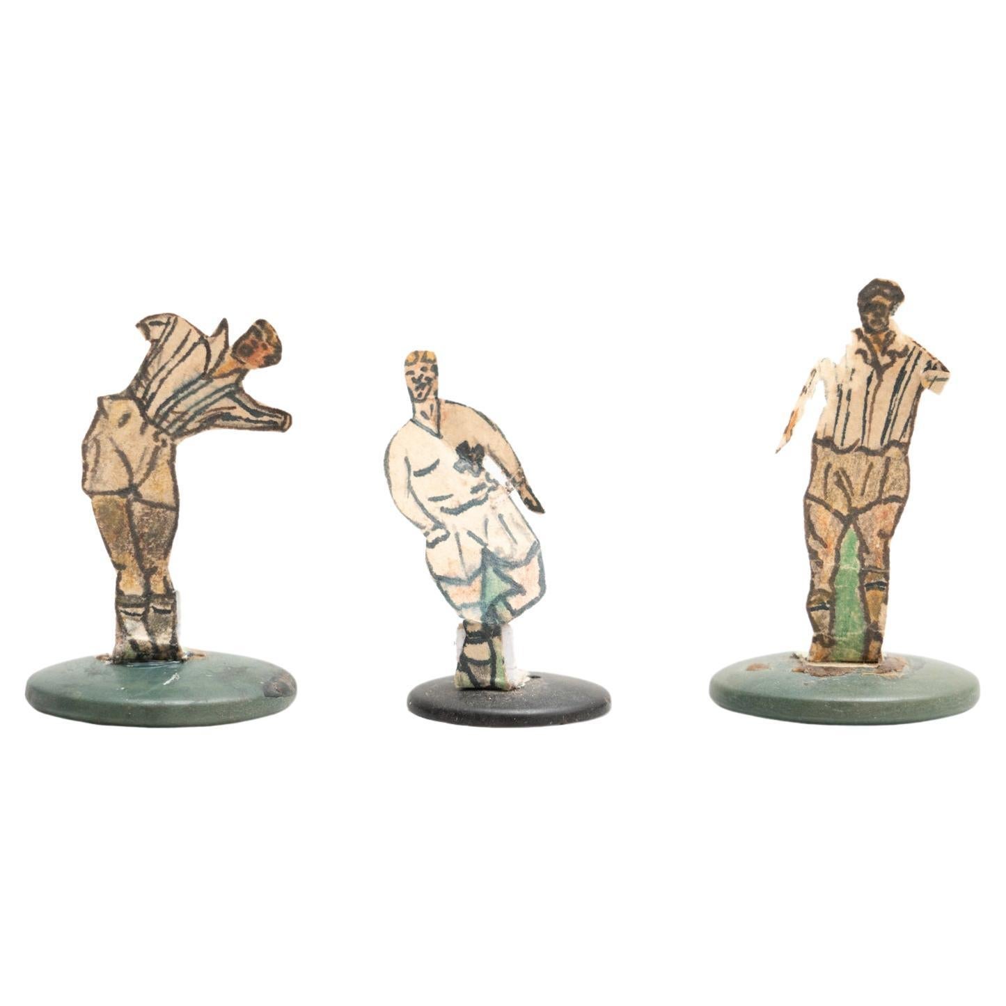 Set of 3 Traditional Antique Button Soccer Game Figures, circa 1950