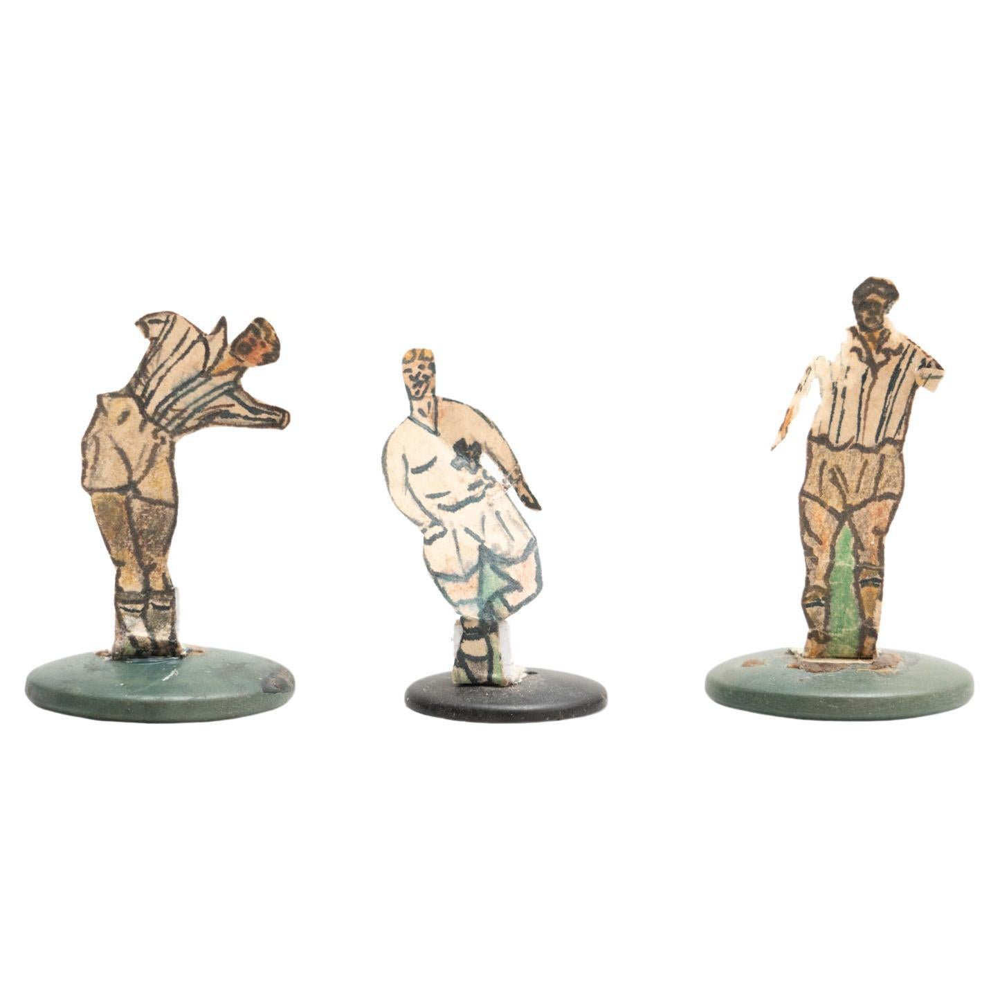 Set of 3 Traditional Antique Button Soccer Game Figures, circa 1950 For Sale