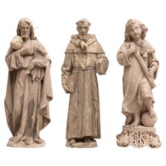 Set of 3 Traditional Religious Plaster Figures, Catalan Craftsmanship