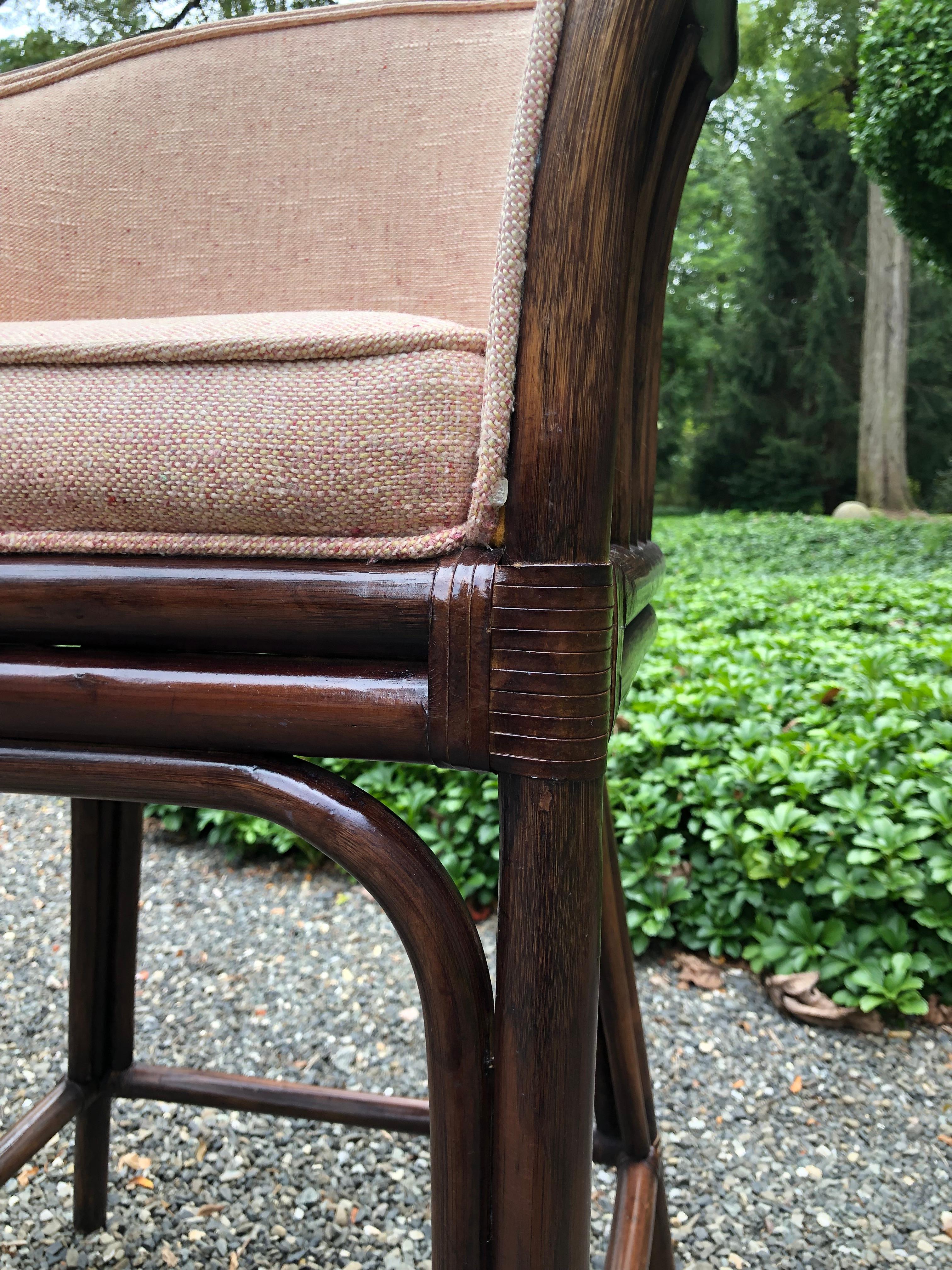 Upholstery Set of 3 Traditional Wood and Rattan Bar Stools