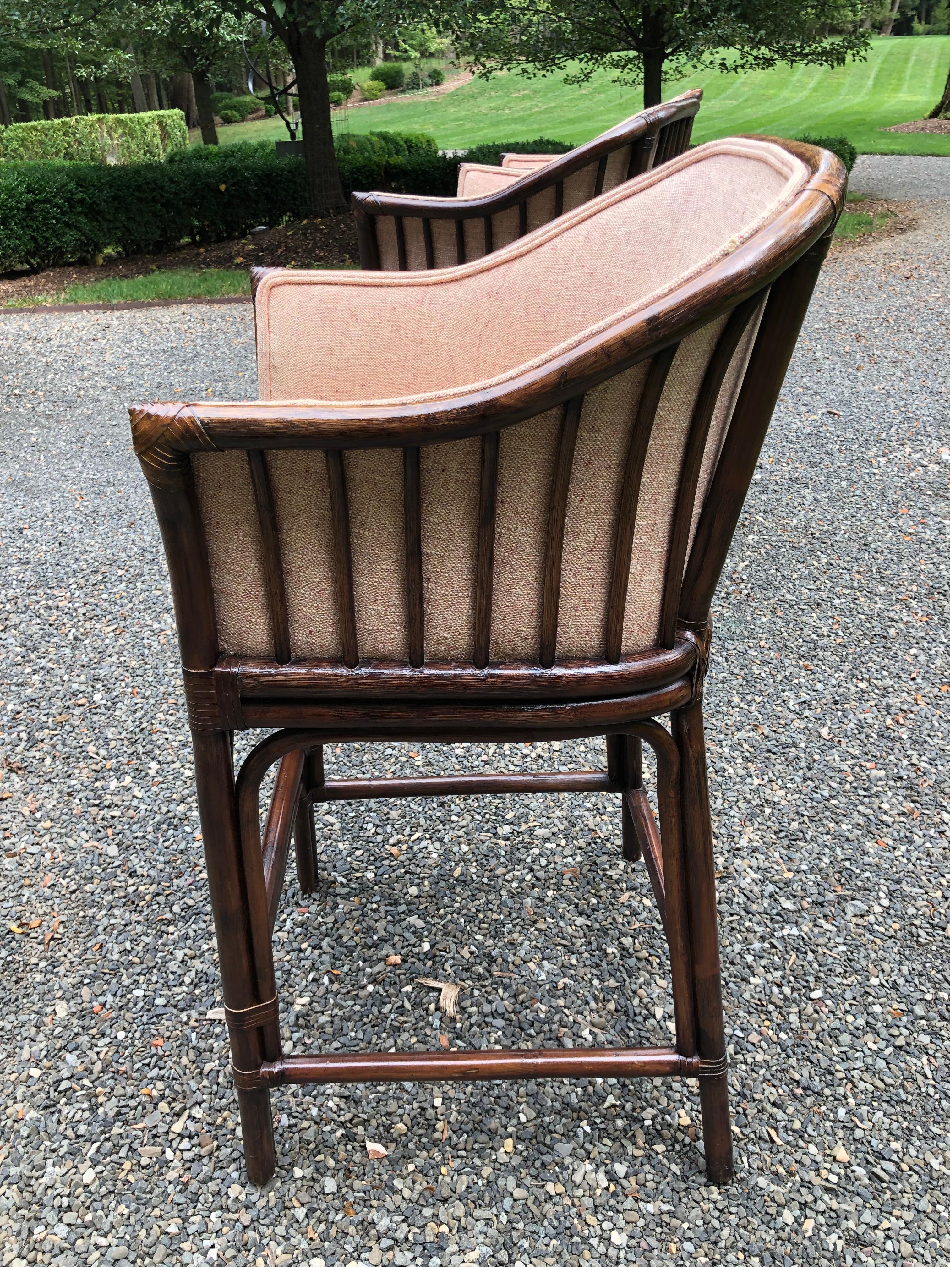 Set of 3 Traditional Wood and Rattan Bar Stools 2