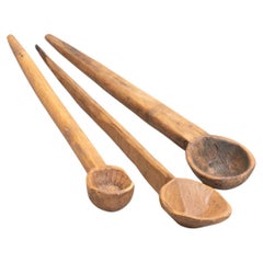 Set of 3 Traditional Wooden Rustic Primitive Carved Spoon