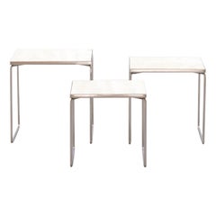 Set of 3 Travertine and Chrome Nesting Tables, the Netherlands 60s