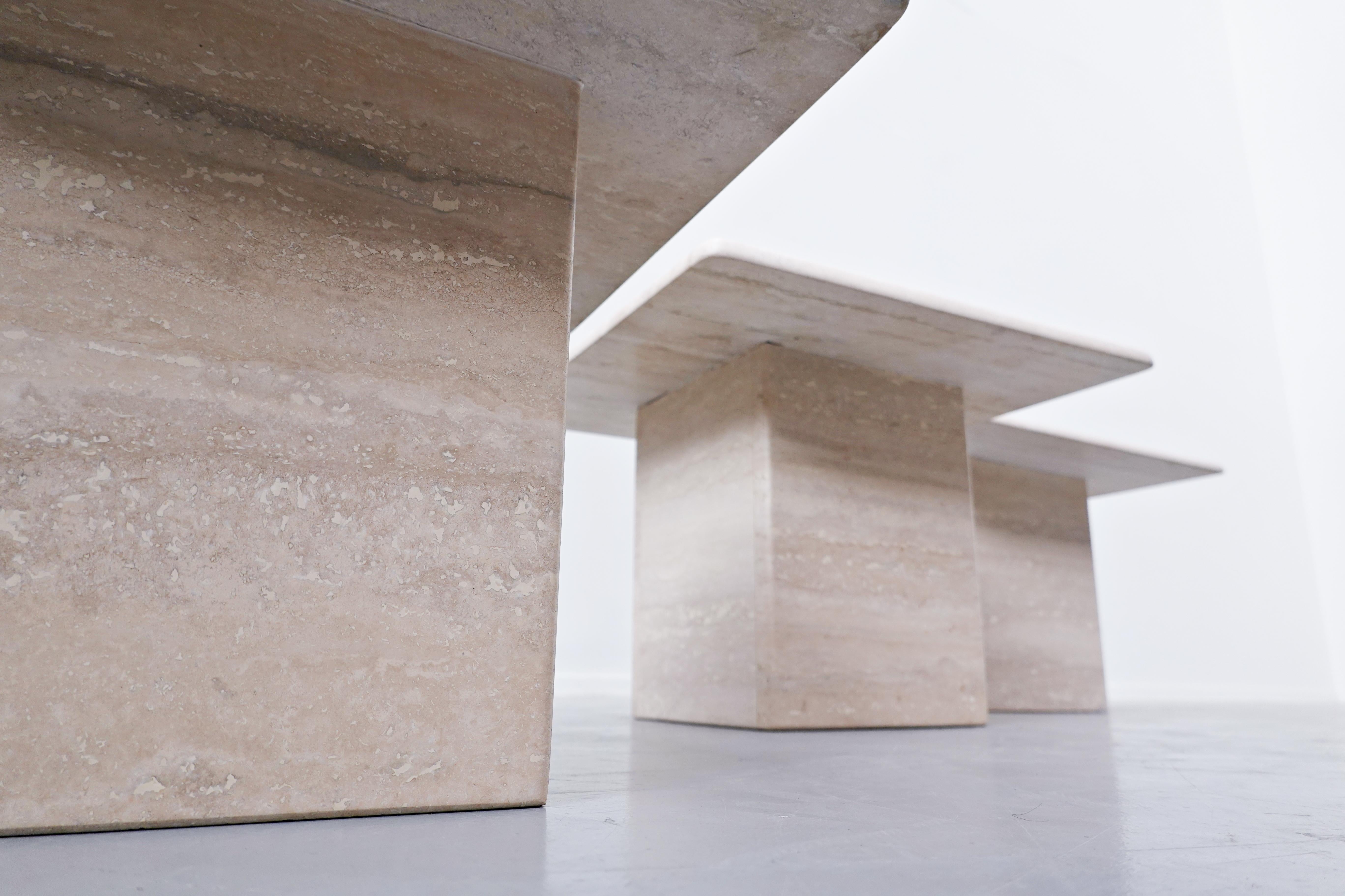 Mid-Century Modern Set of 3 Travertine Coffee Tables, 1970s