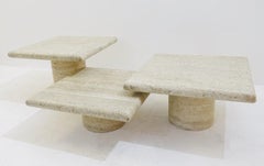 Set of 3 Travertine Side Tables, 1970s Attributed to Bellini