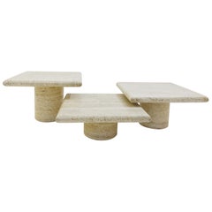 Set of 3 Travertine Side Tables, 1970s Attributed to Bellini