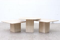 Set of 3 Travertine Side Tables with Clipped Edge Detail