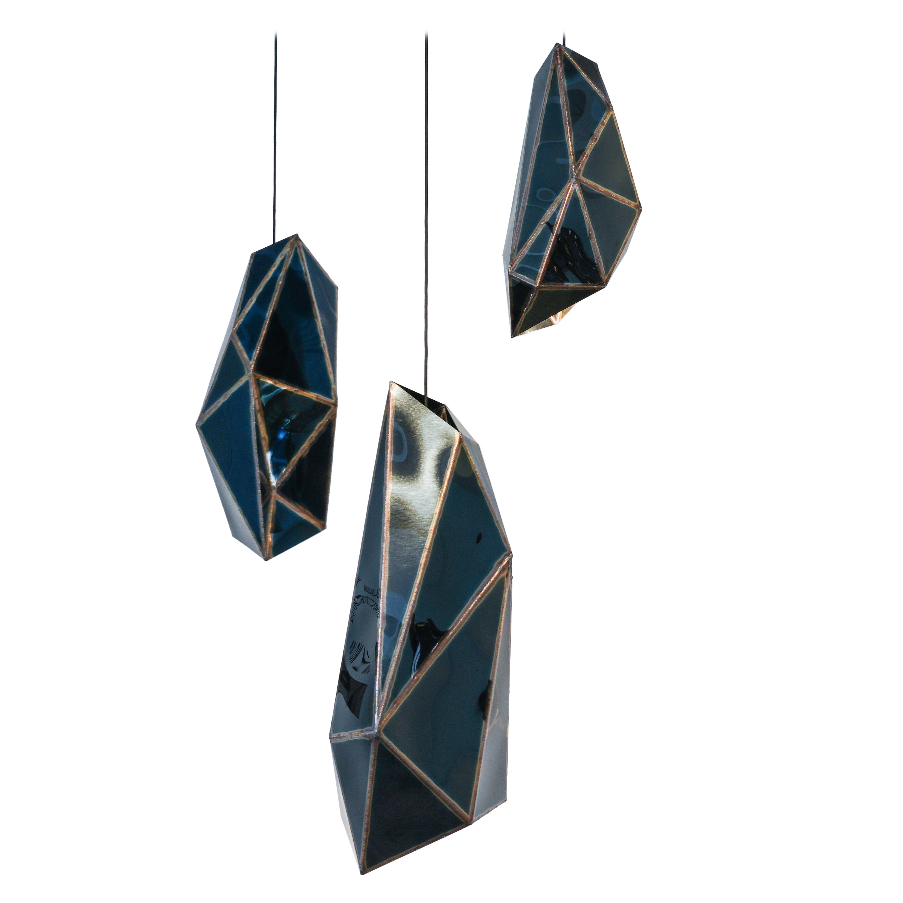 Lot de 3 lampes suspendues Traxler en acier poli miroir par Julian Mayor en vente