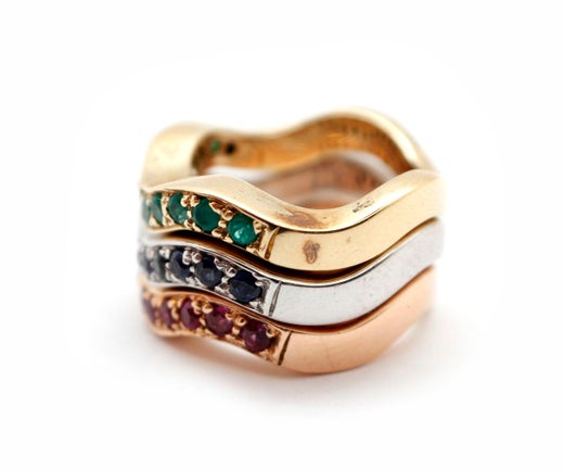 Details about   5Ct 14K Yellow Gold Over Diamond Sapphire Ruby Emerald Stackable 3 Ring Band Set 