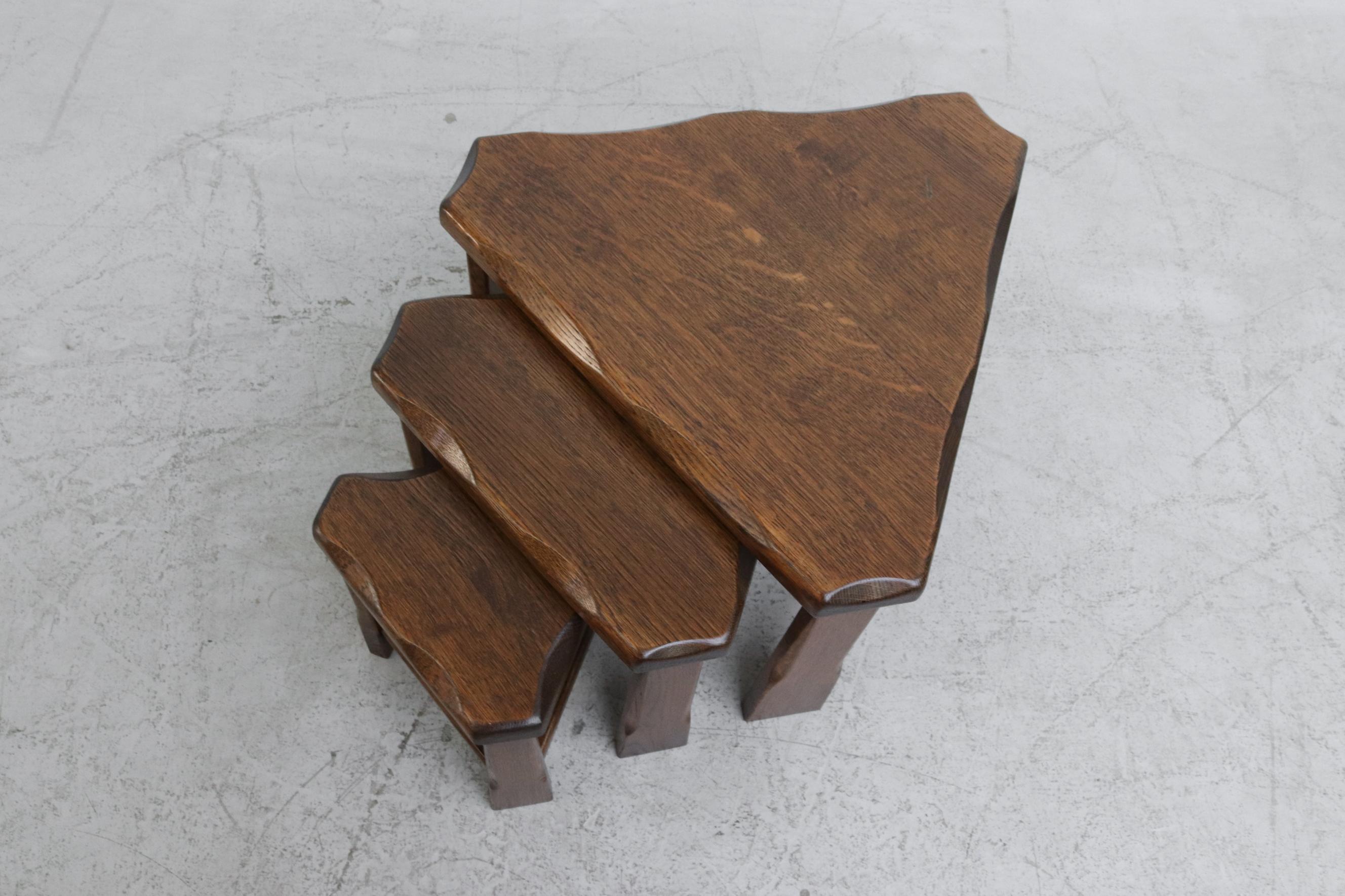 Wood Set of 3 Triangle Brutalist Nesting Tables