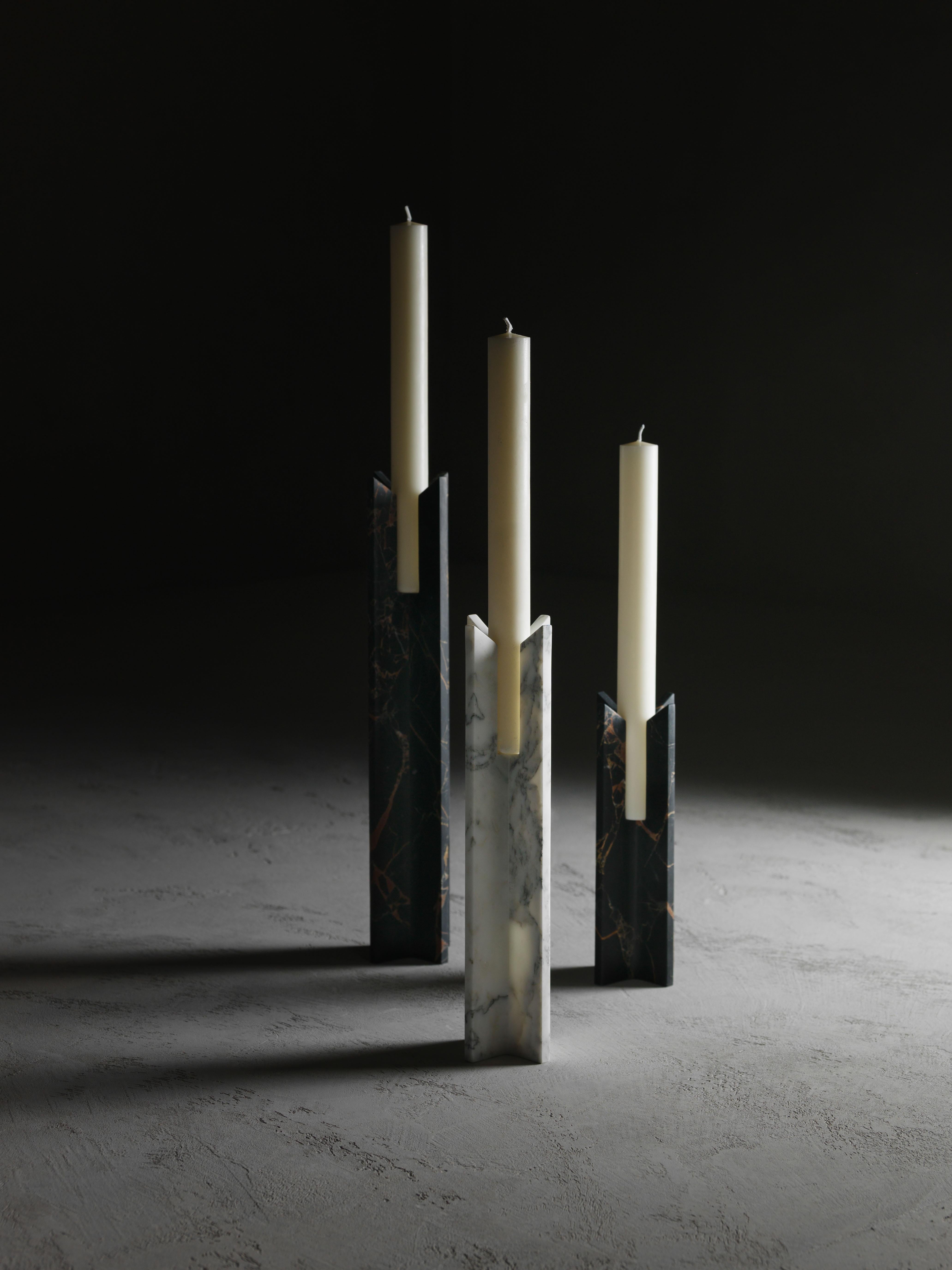 Post-Modern Set Of 3 Trinity Candlesticks by Kreoo For Sale