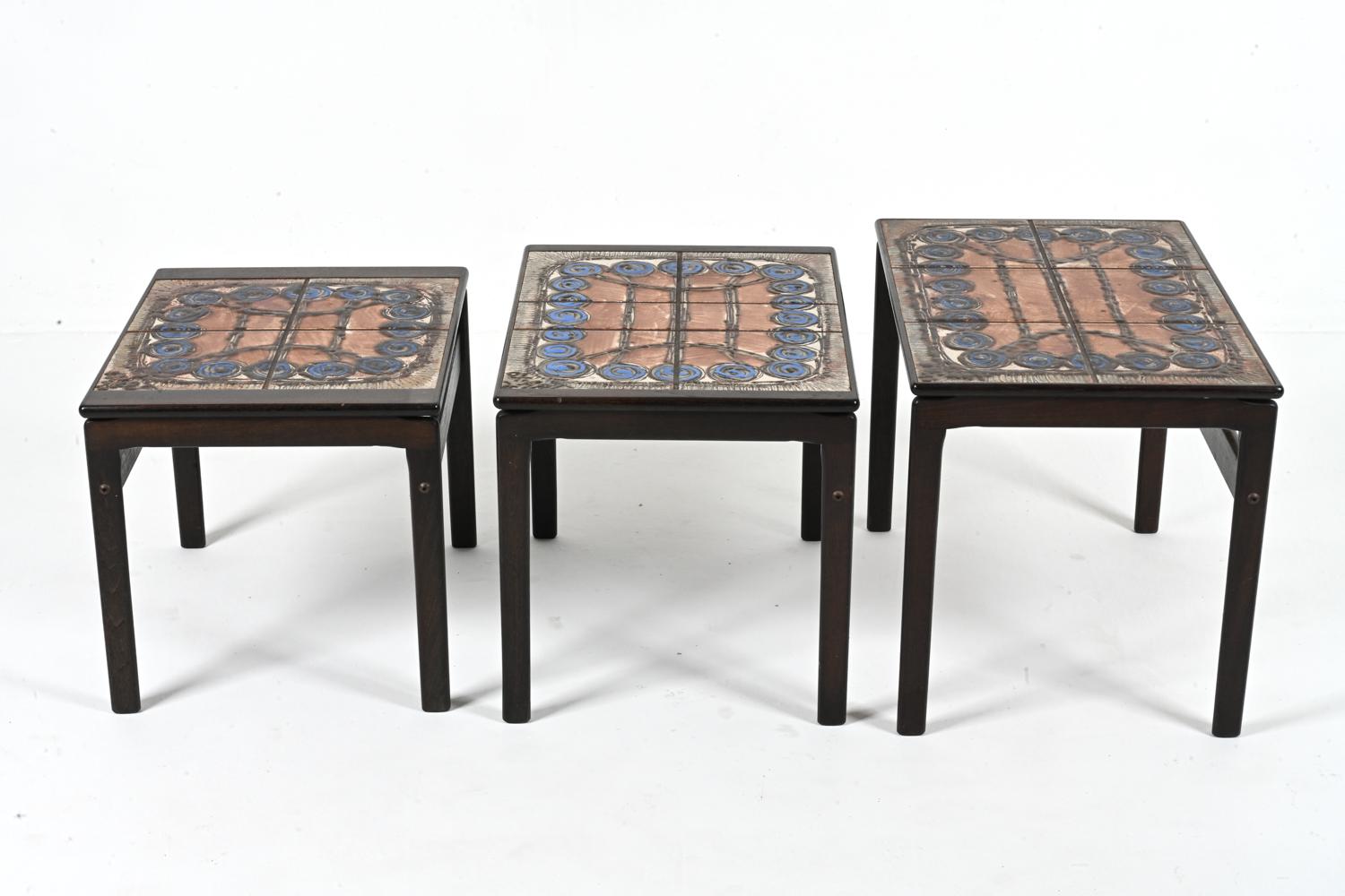Set of '3' Trioh Møbelfabrik Oak Nesting Tables with Ox Art Studio Ceramic Tiles For Sale 4