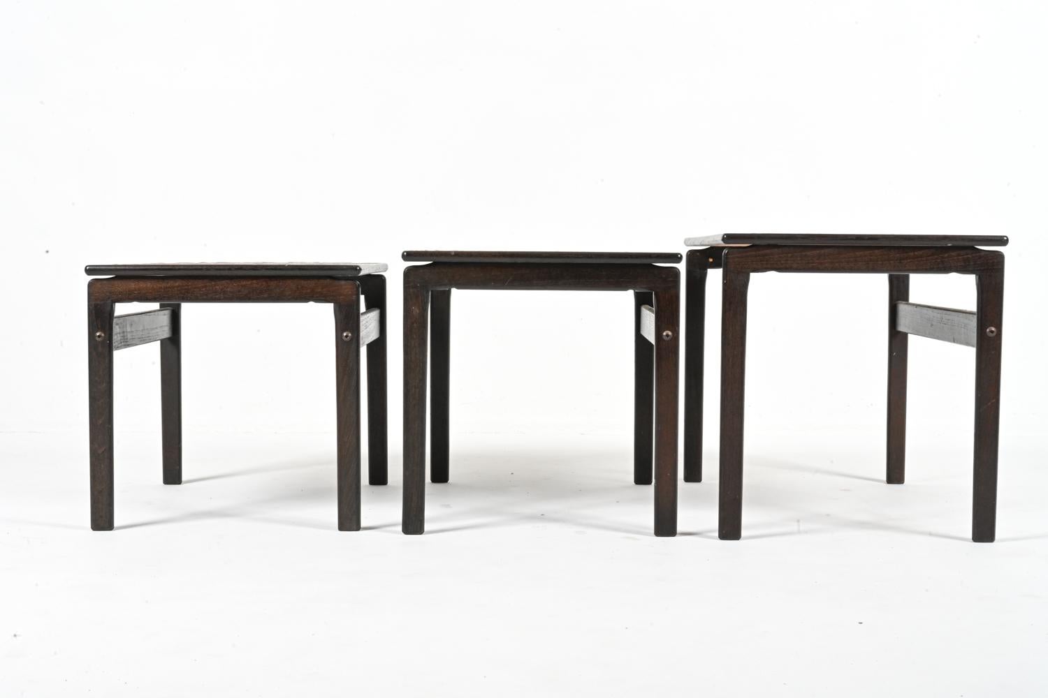 Set of '3' Trioh Møbelfabrik Oak Nesting Tables with Ox Art Studio Ceramic Tiles For Sale 5