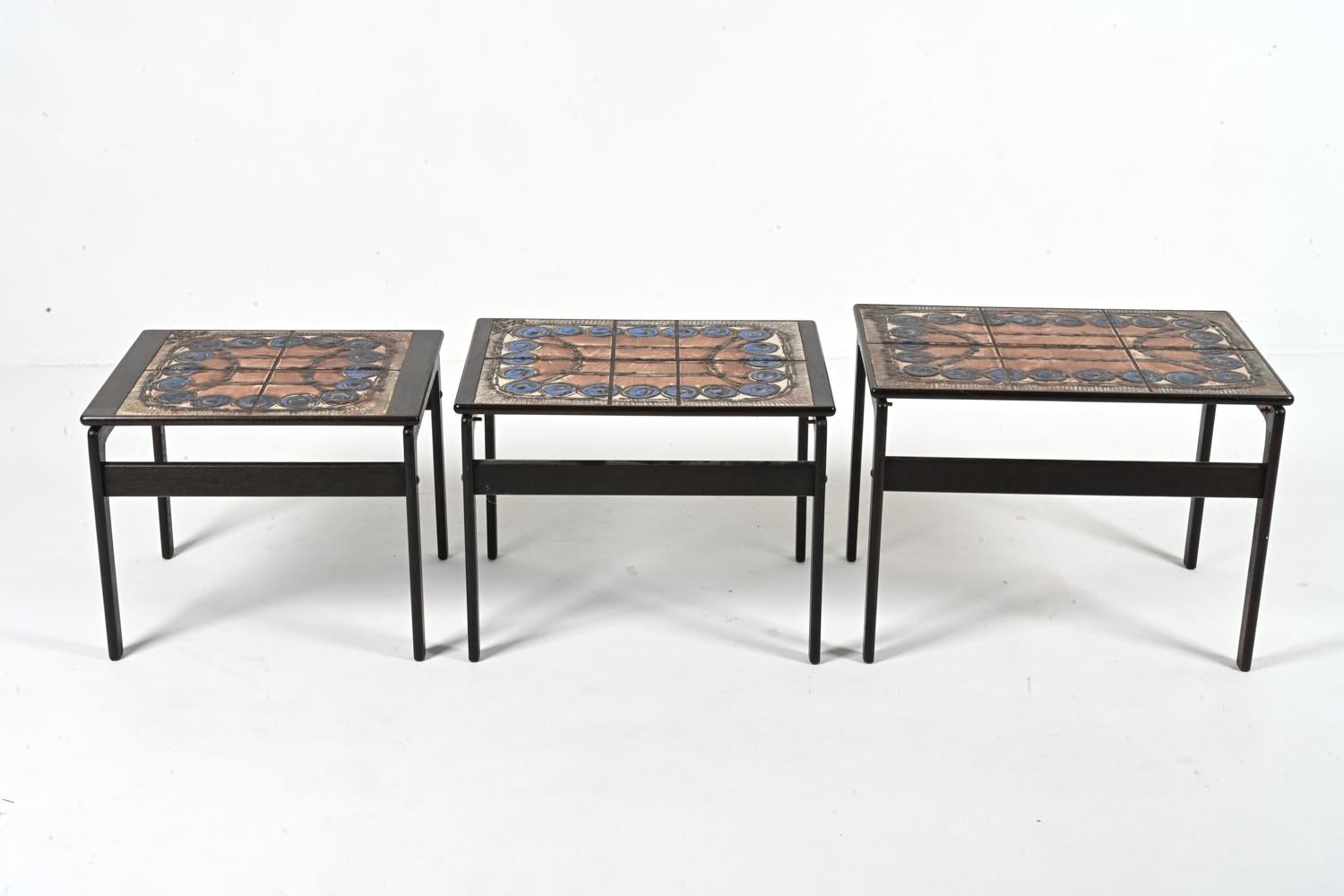 Set of '3' Trioh Møbelfabrik Oak Nesting Tables with Ox Art Studio Ceramic Tiles For Sale 7