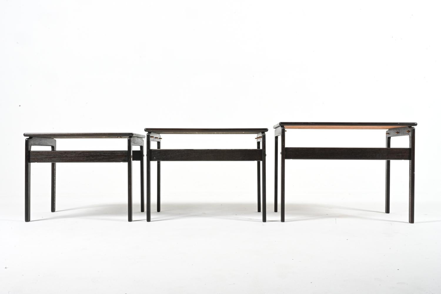 Set of '3' Trioh Møbelfabrik Oak Nesting Tables with Ox Art Studio Ceramic Tiles For Sale 8