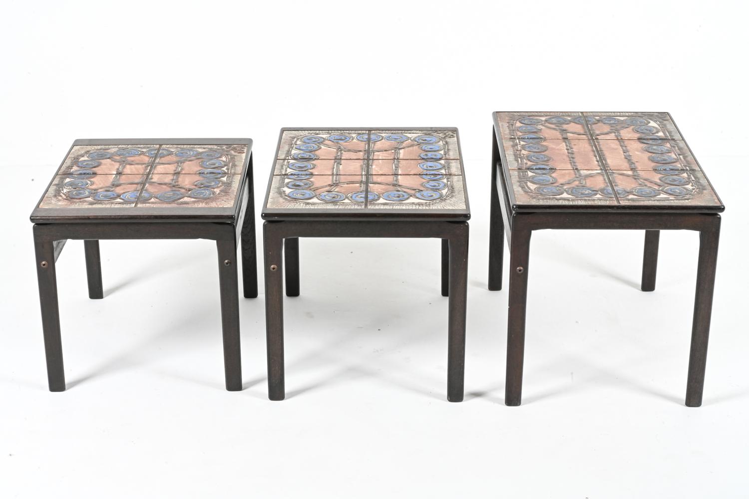 Set of '3' Trioh Møbelfabrik Oak Nesting Tables with Ox Art Studio Ceramic Tiles For Sale 9