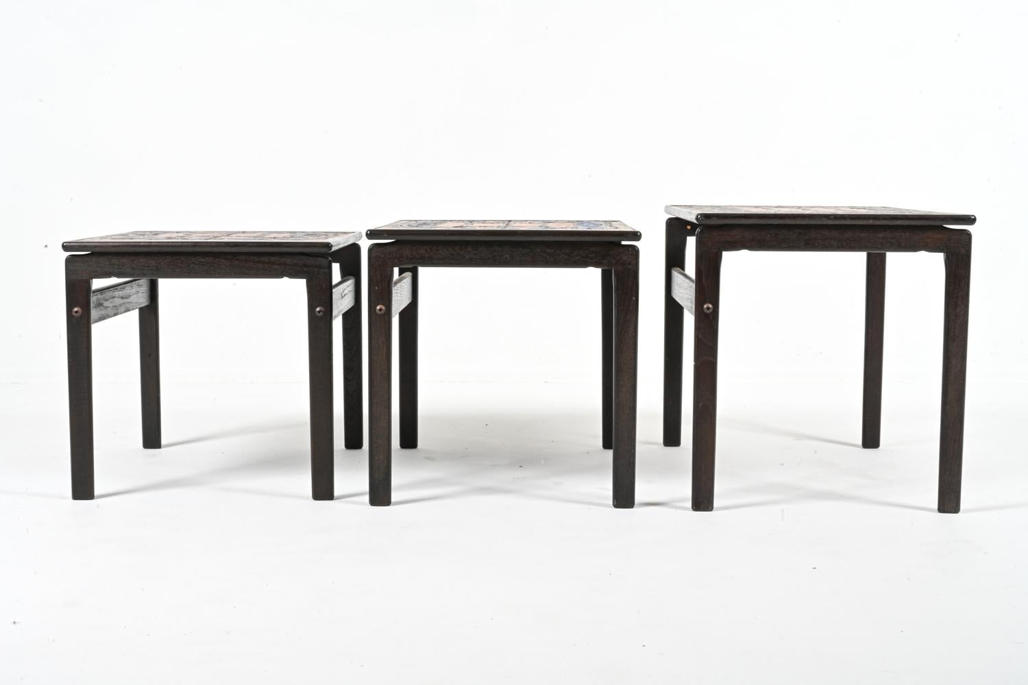 Set of '3' Trioh Møbelfabrik Oak Nesting Tables with Ox Art Studio Ceramic Tiles For Sale 10