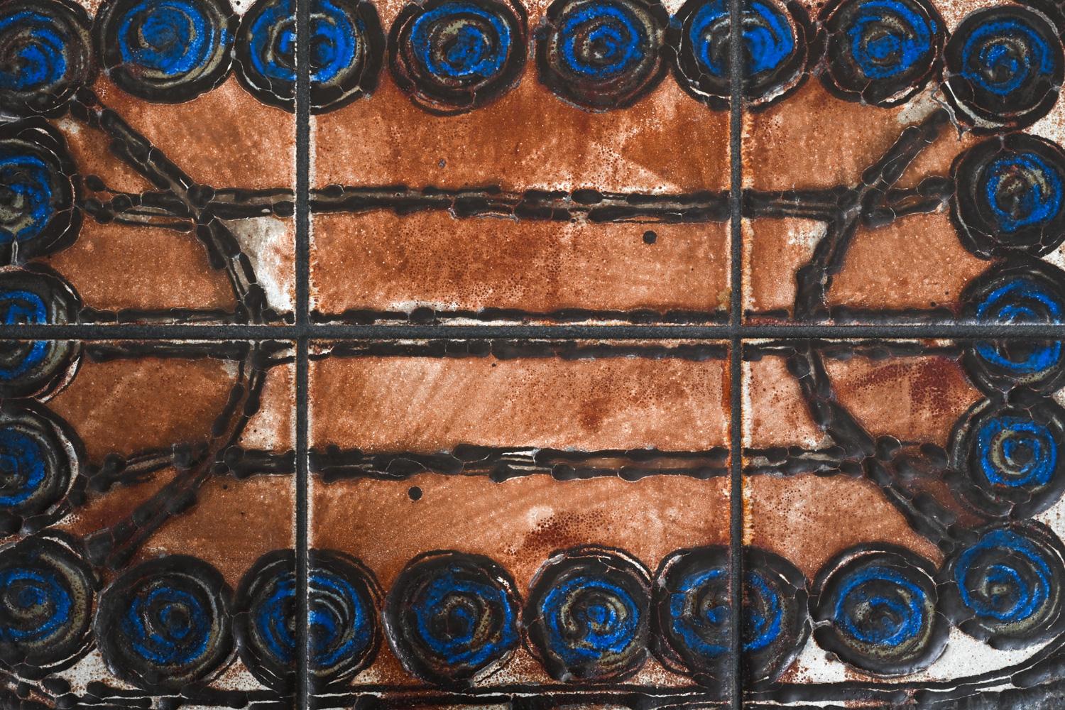 Late 20th Century Set of '3' Trioh Møbelfabrik Oak Nesting Tables with Ox Art Studio Ceramic Tiles For Sale